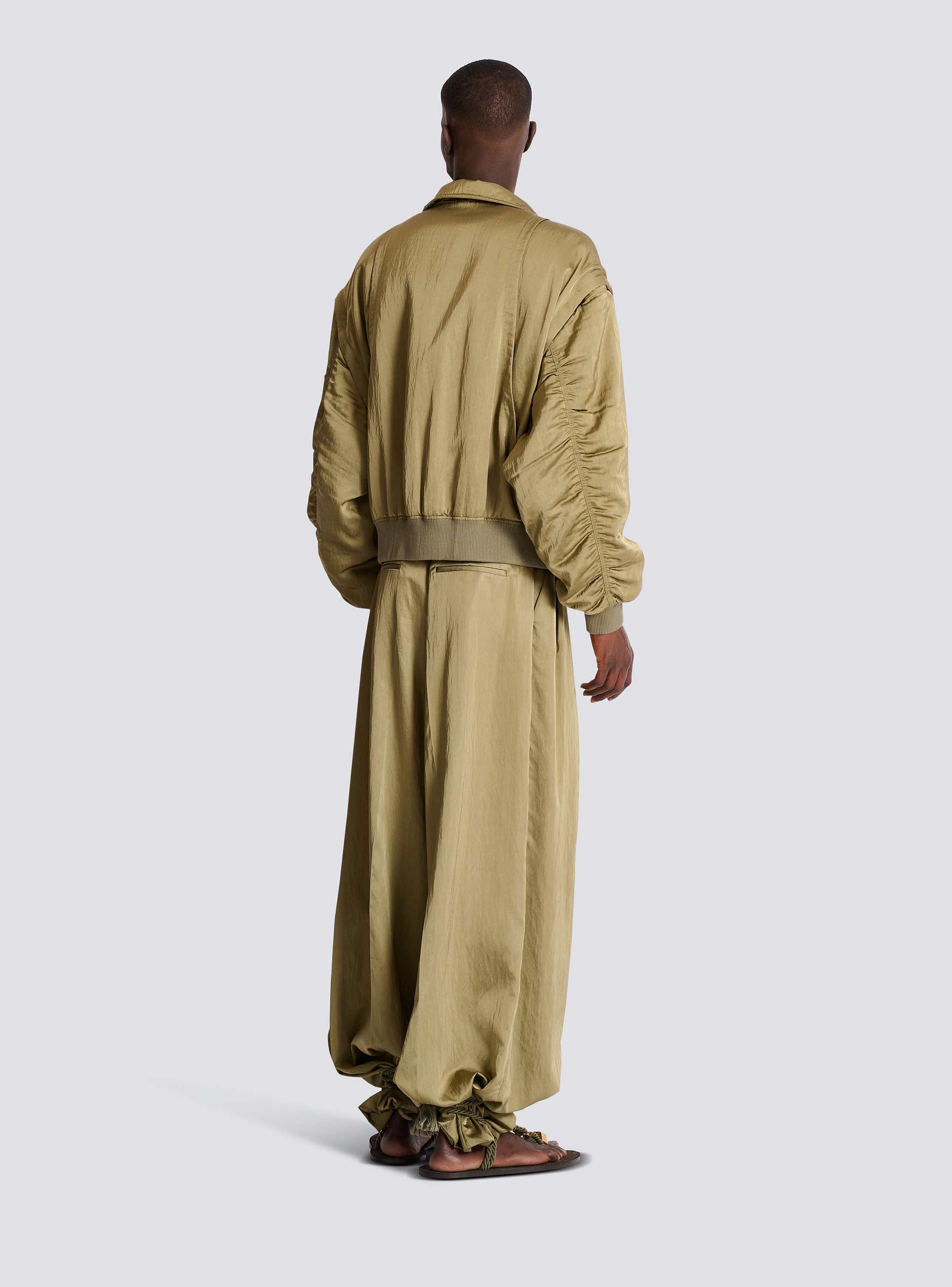 Satin-finish bomber jacket with detachable sleeves