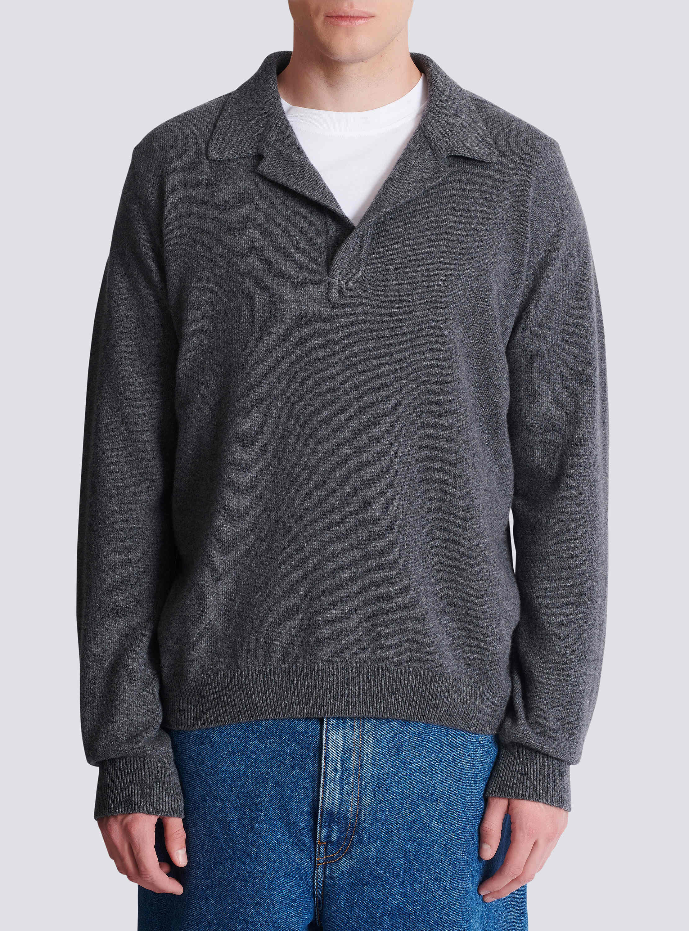 Long-sleeved polo shirt in eco-cashmere