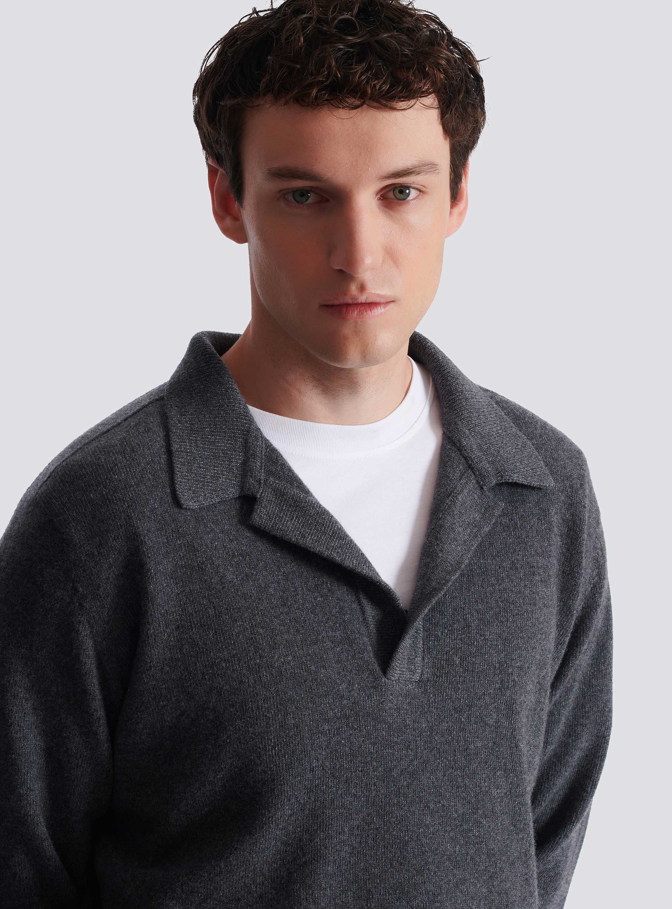Long-sleeved polo shirt in eco-cashmere