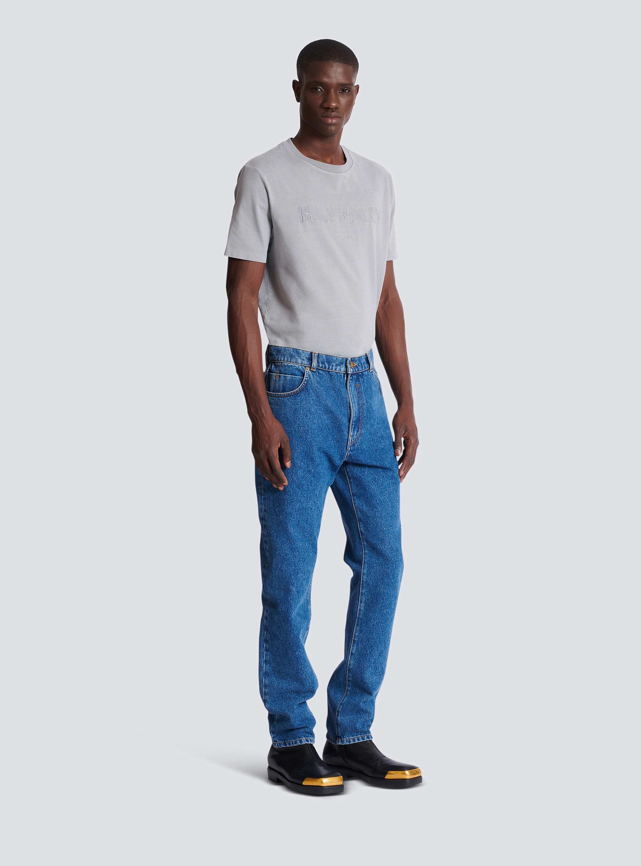 Blue denim straight-cut jeans