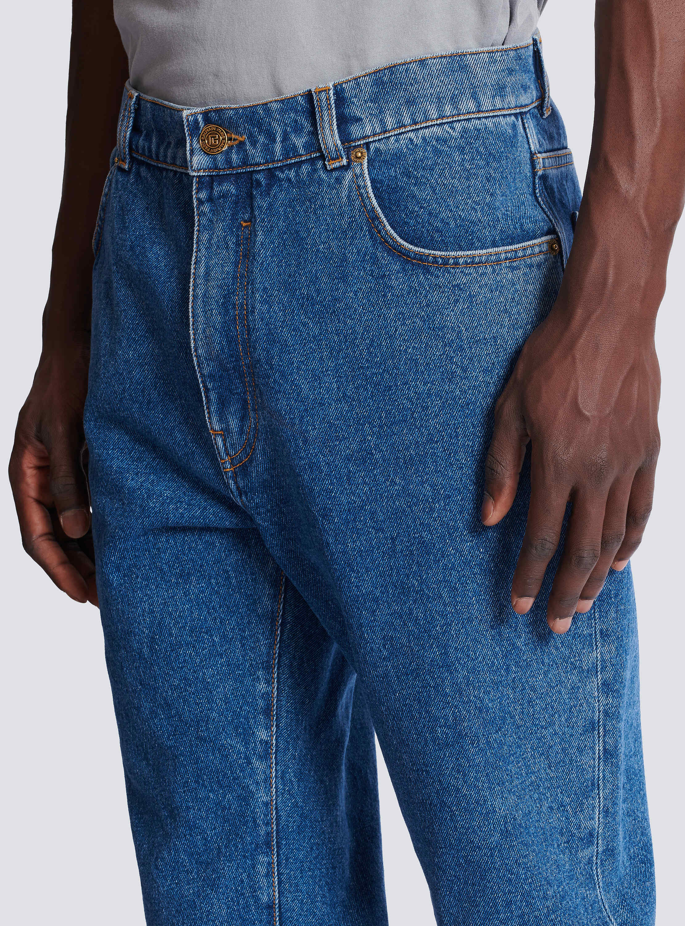 Blue denim straight-cut jeans