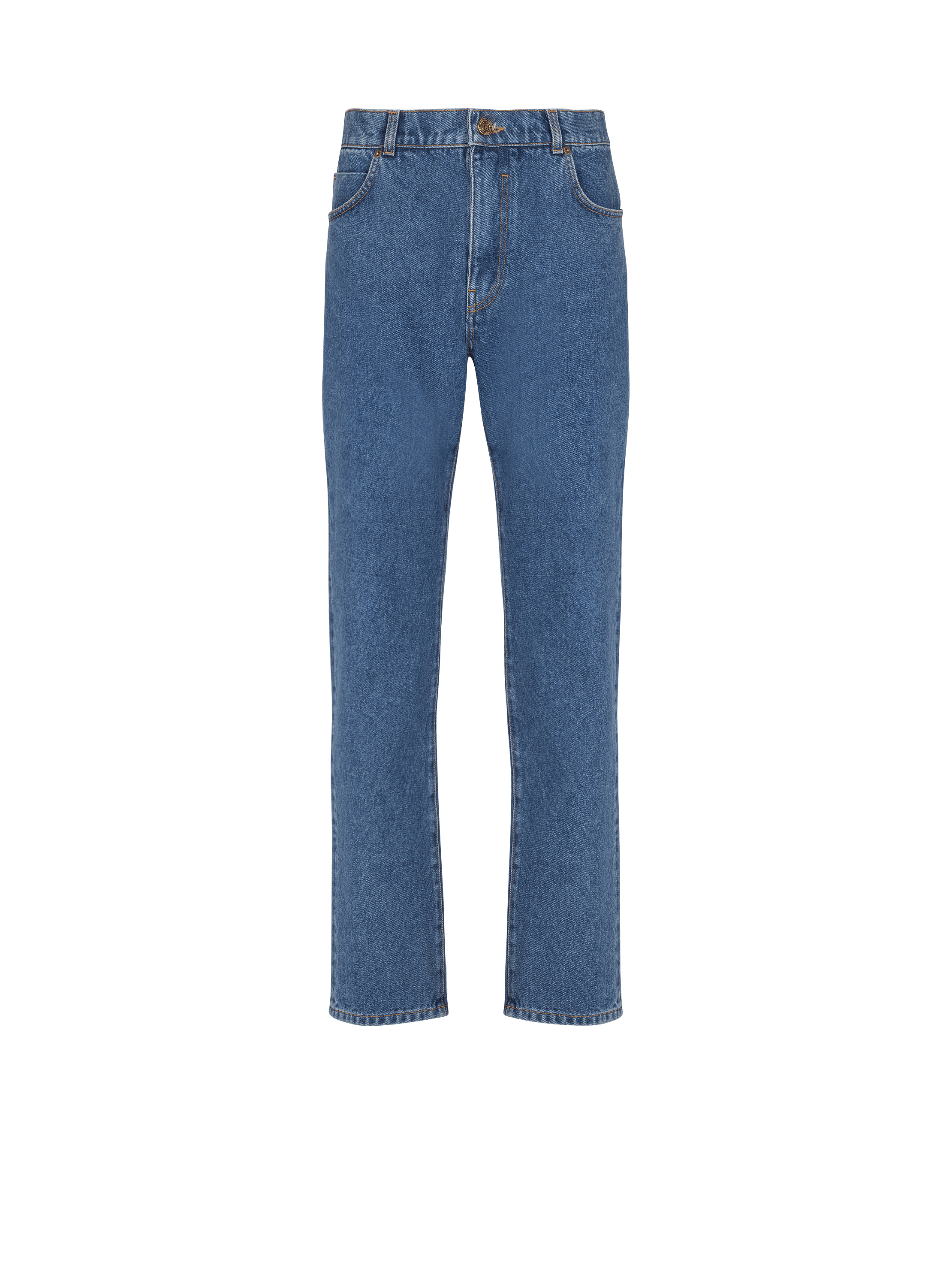 Blue denim straight-cut jeans