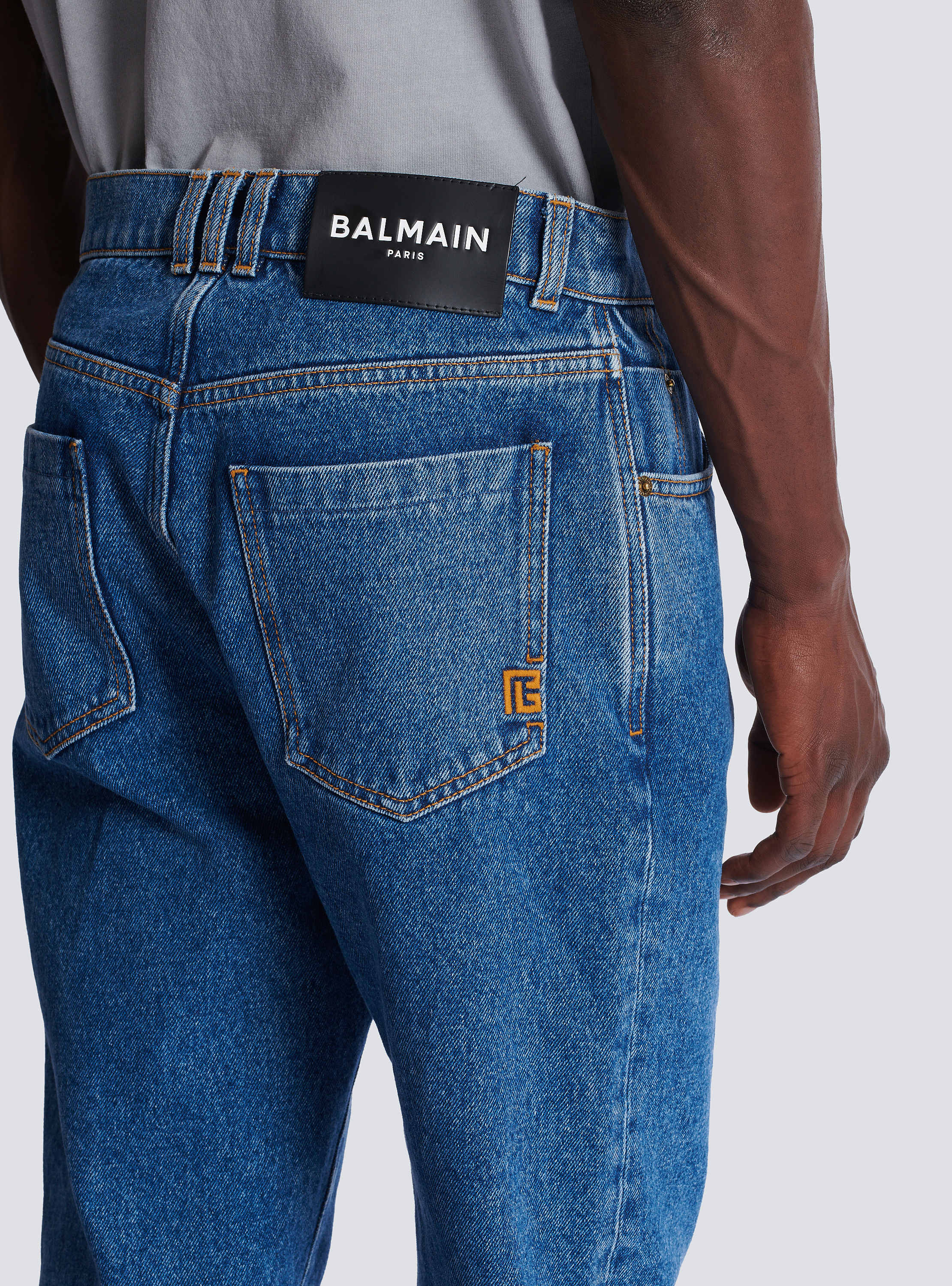 Blue denim straight-cut jeans