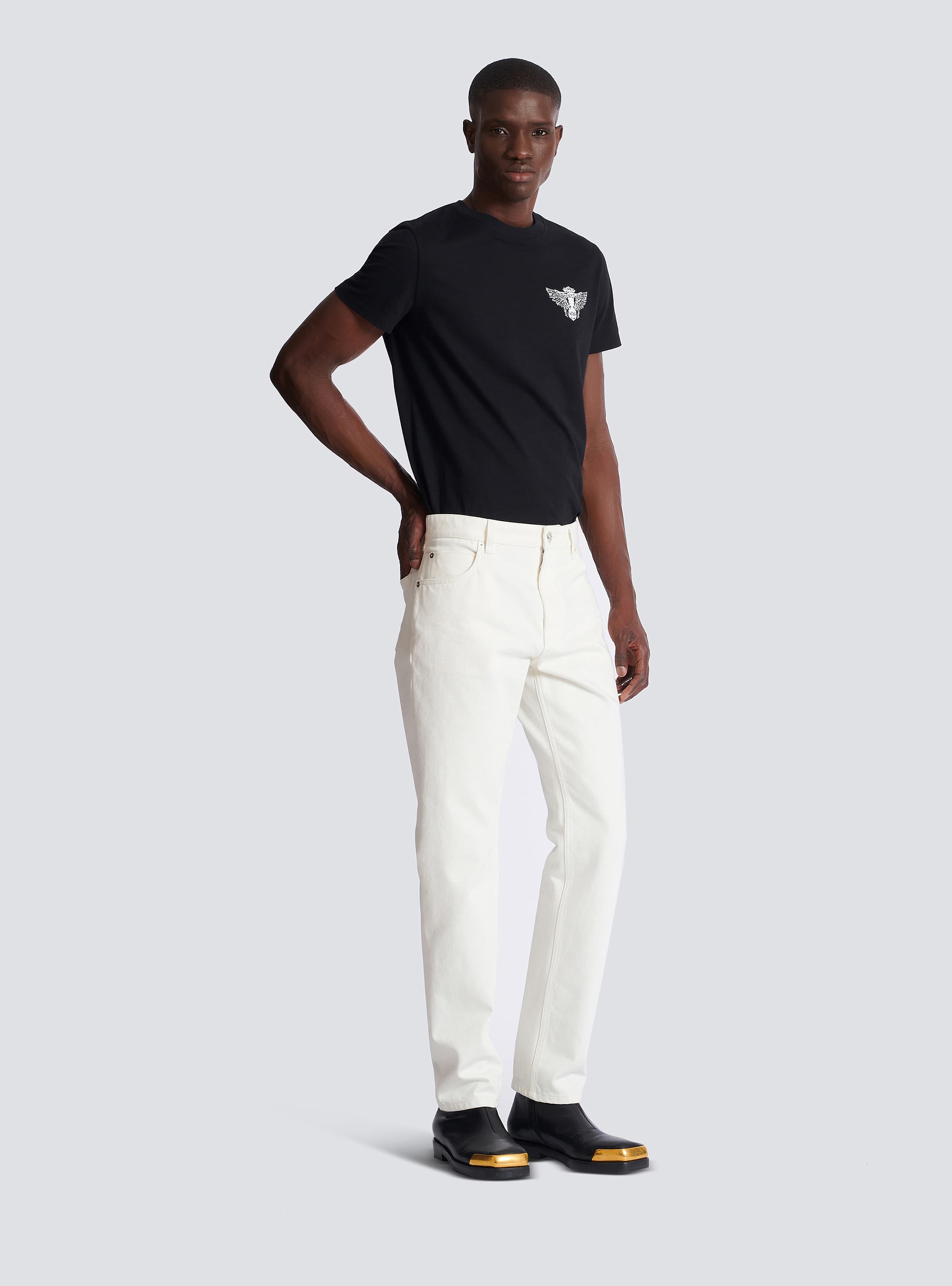 White denim straight-cut jeans