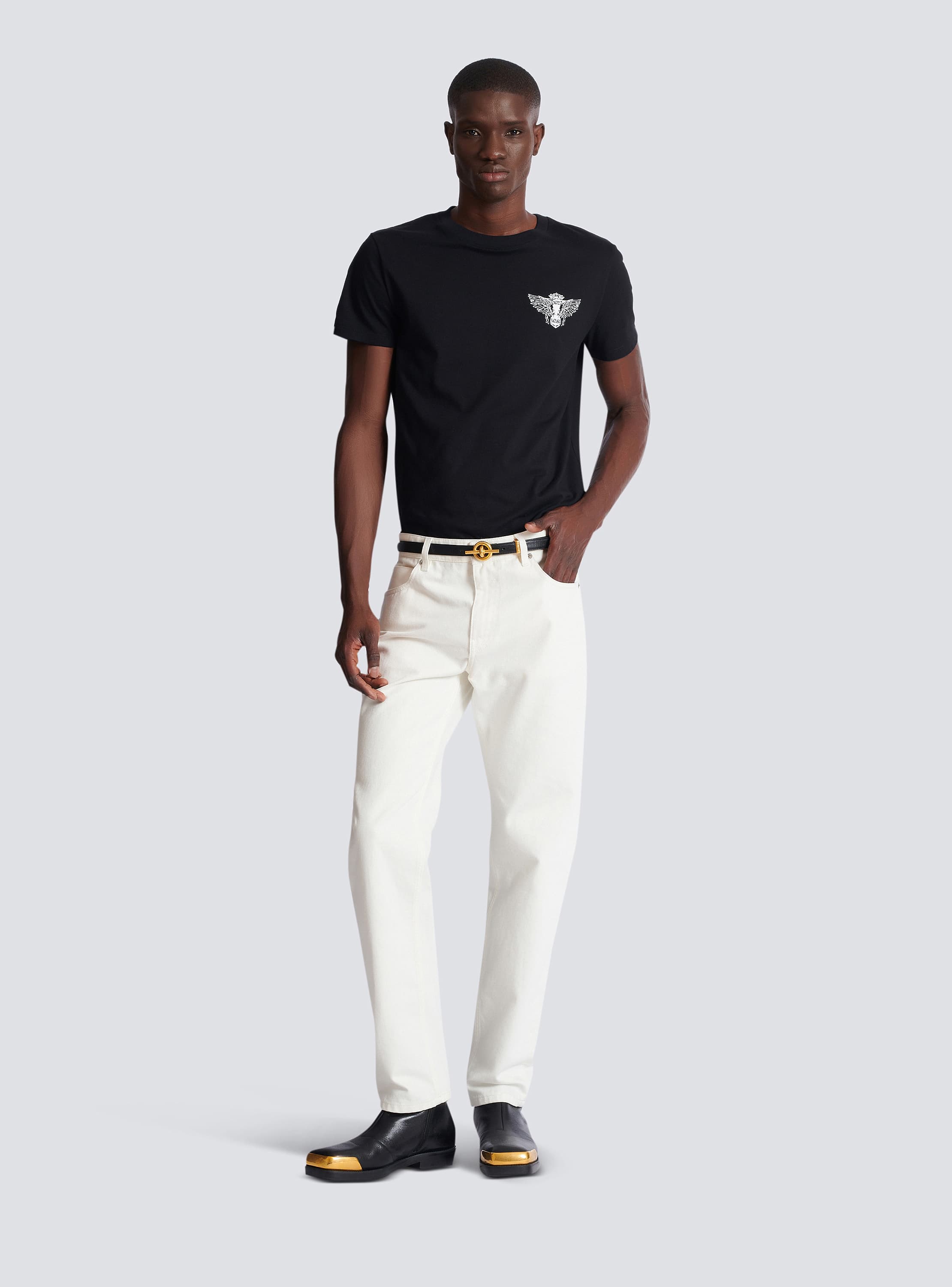 White denim straight-cut jeans