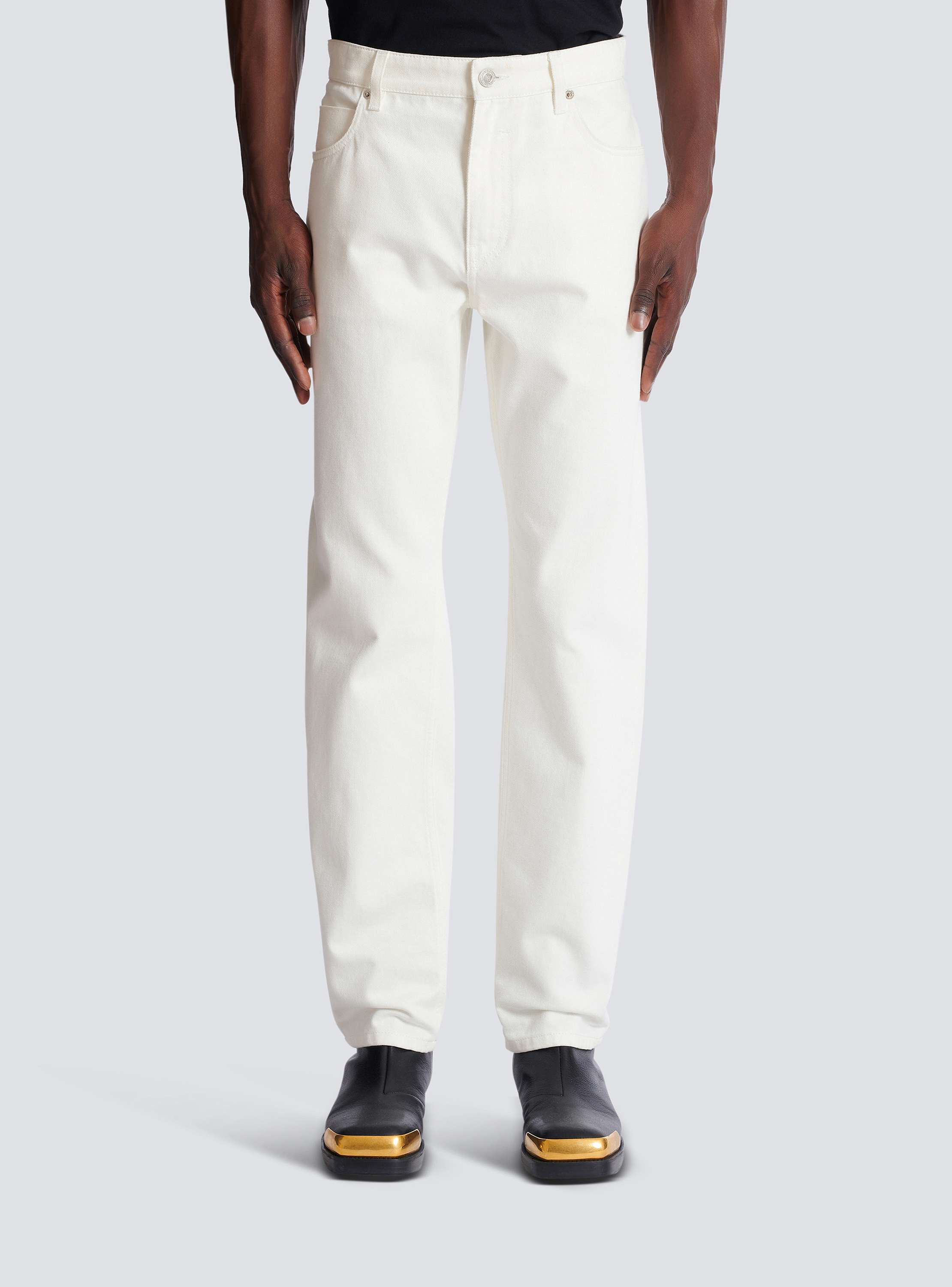 White denim straight-cut jeans