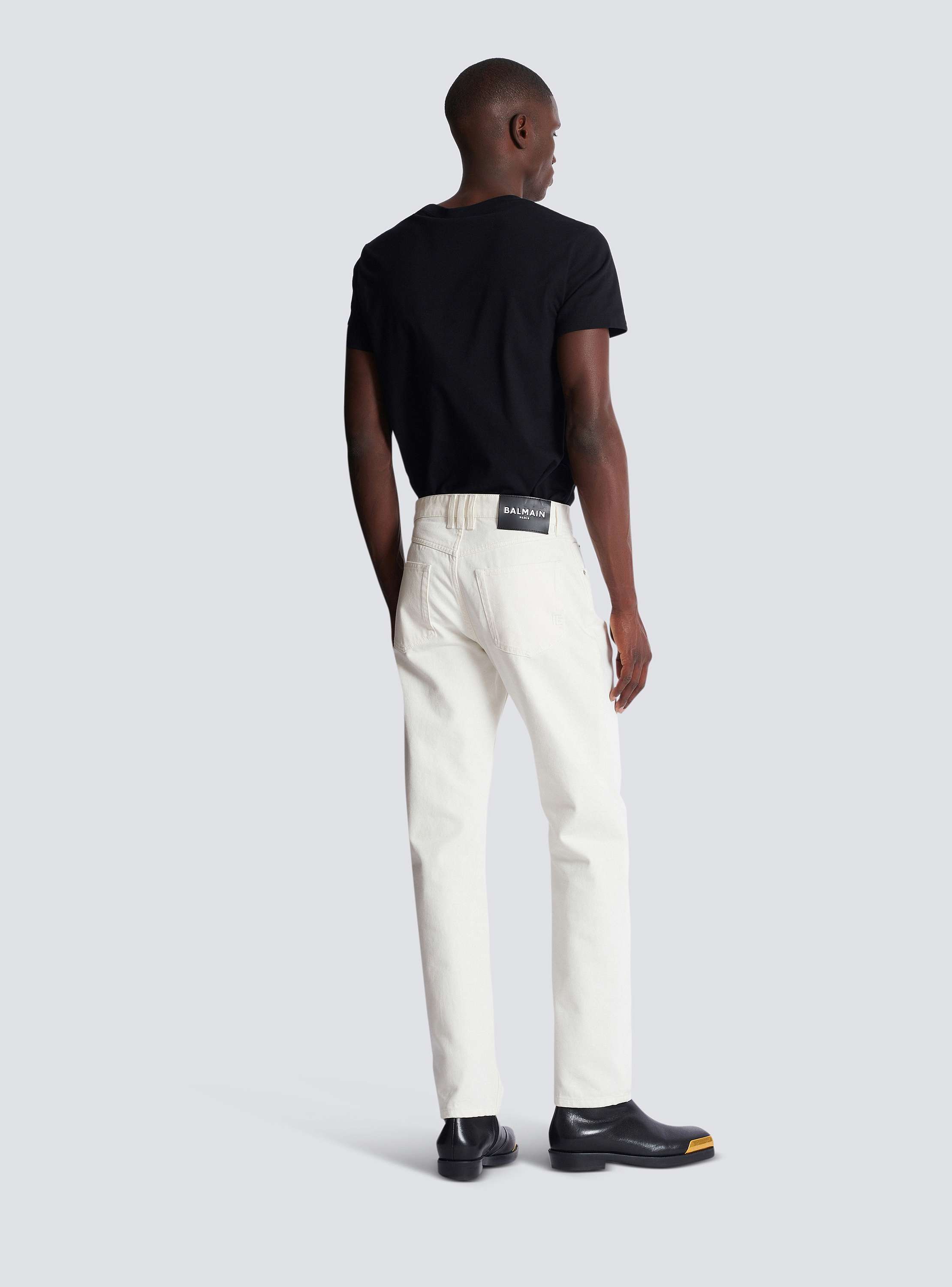 White denim straight-cut jeans