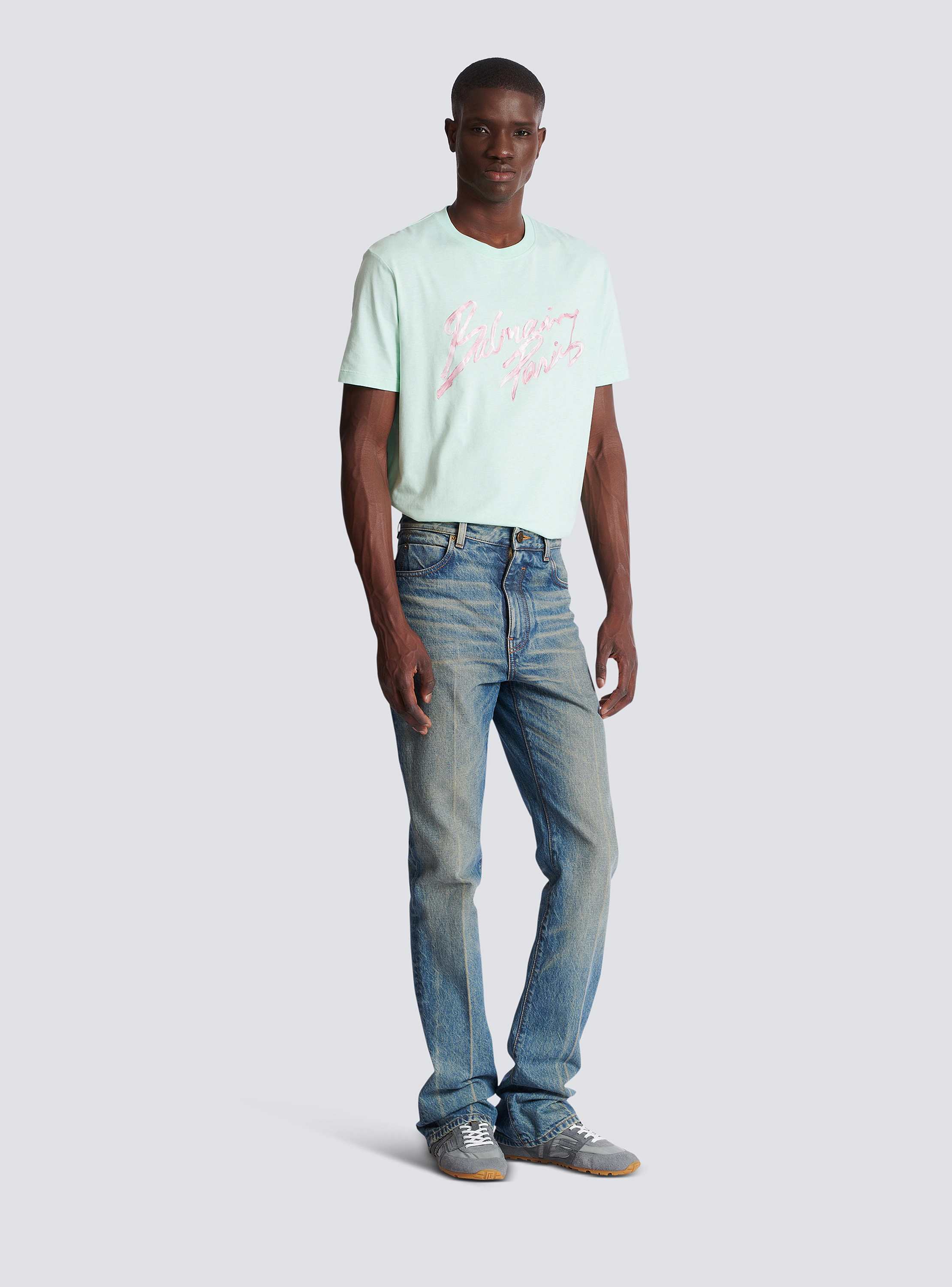 Slim straight-leg jeans in vintage denim