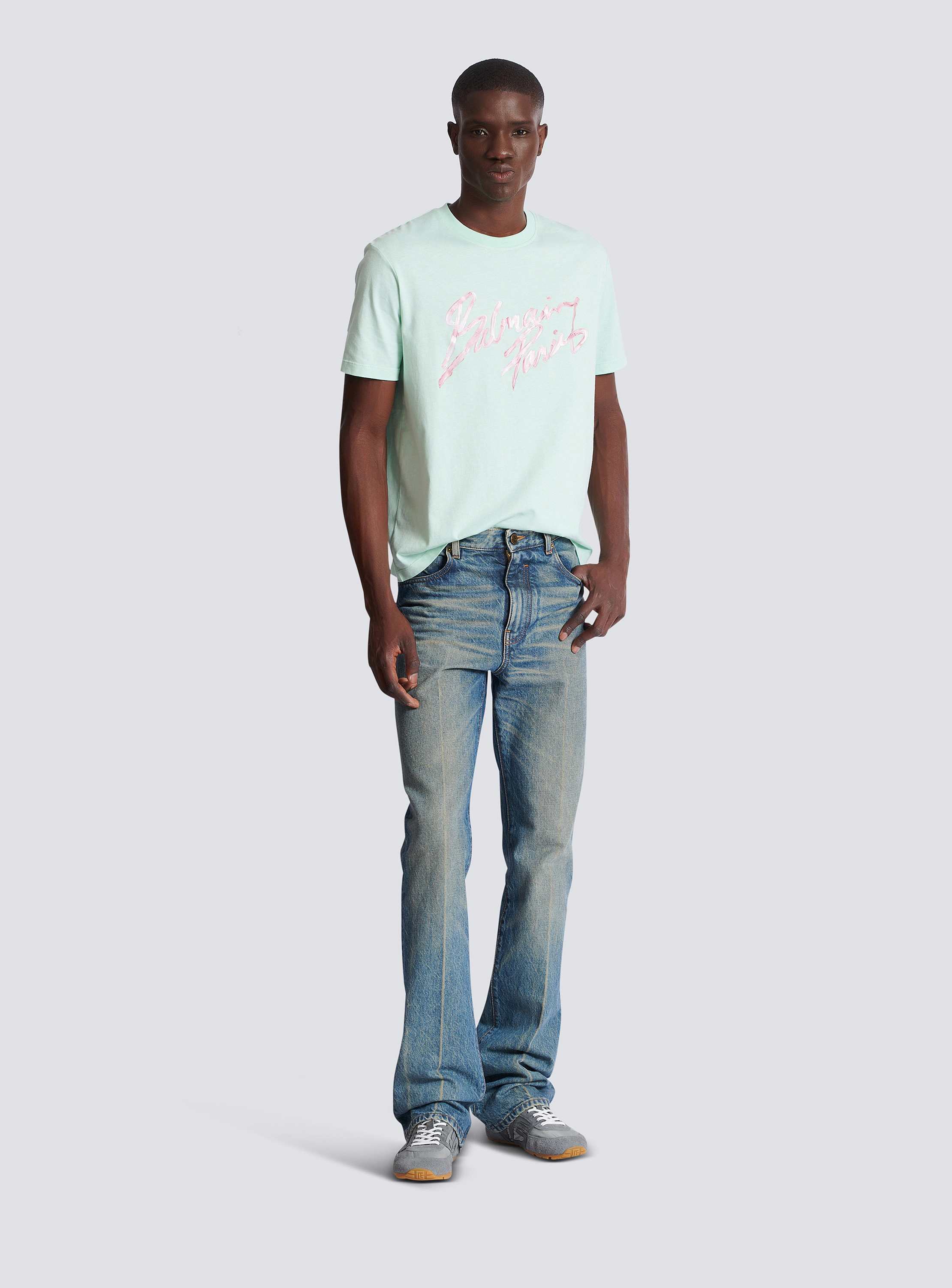 Slim straight-leg jeans in vintage denim