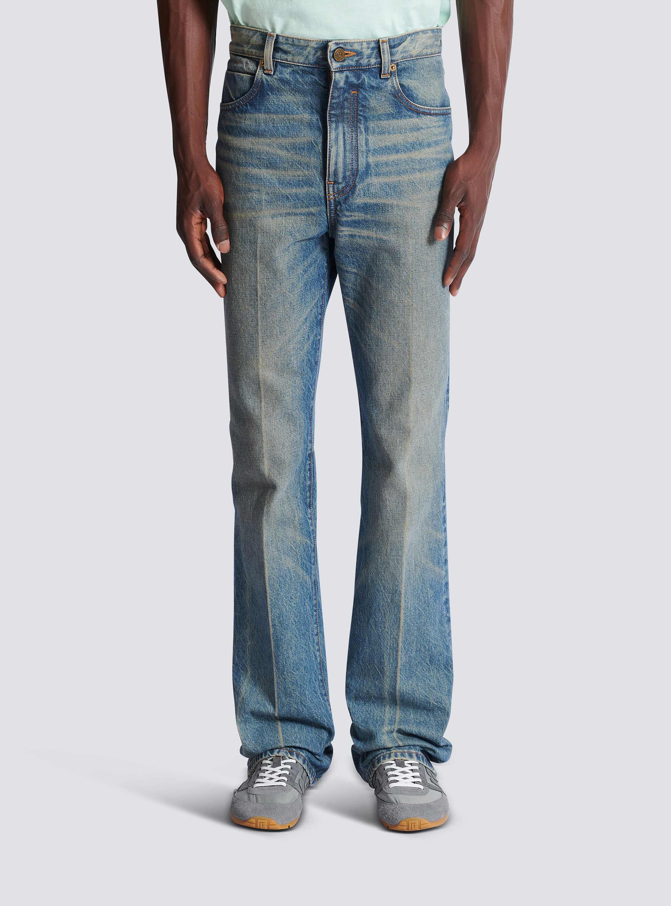 Slim straight-leg jeans in vintage denim