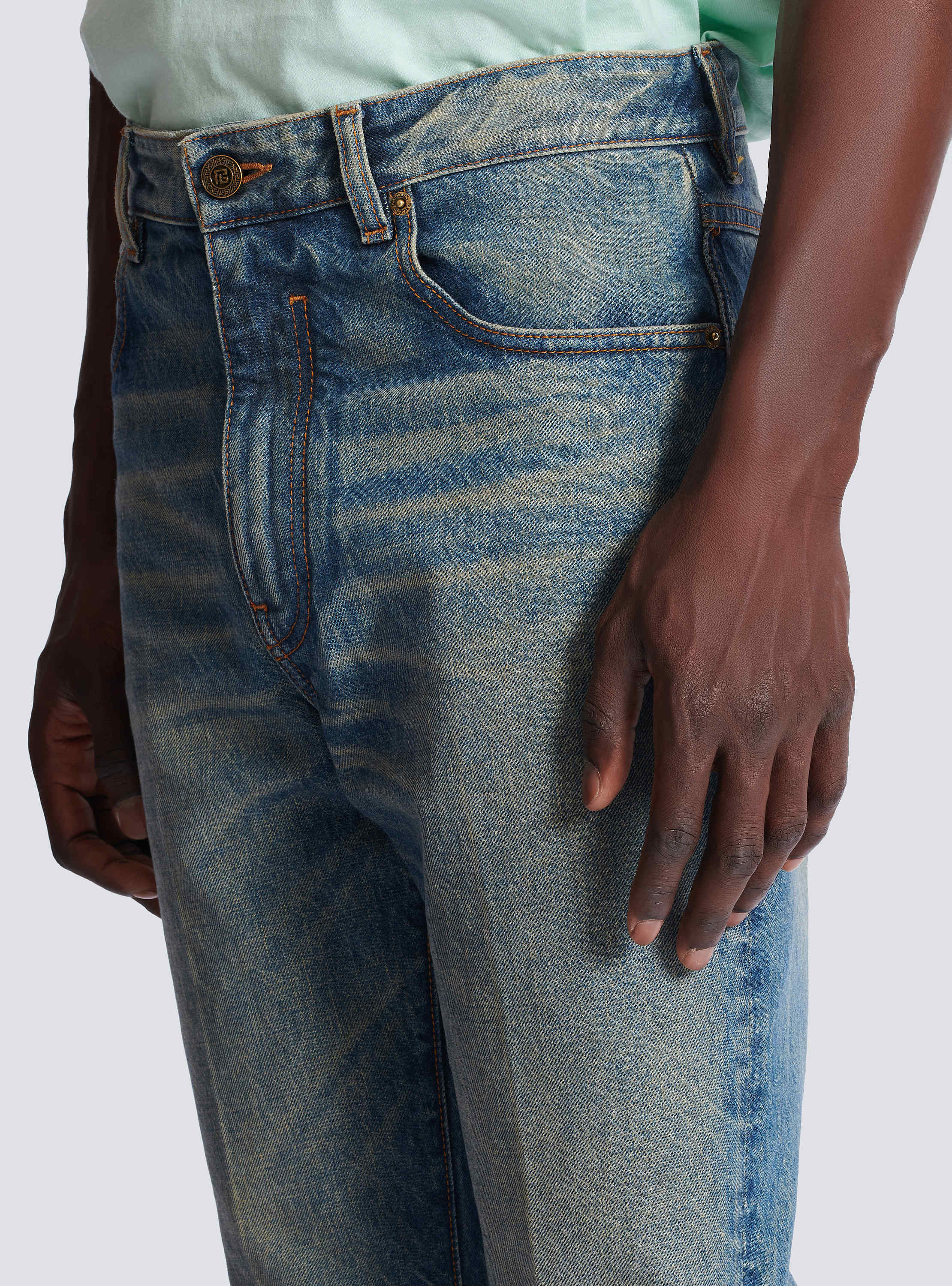 Slim straight-leg jeans in vintage denim