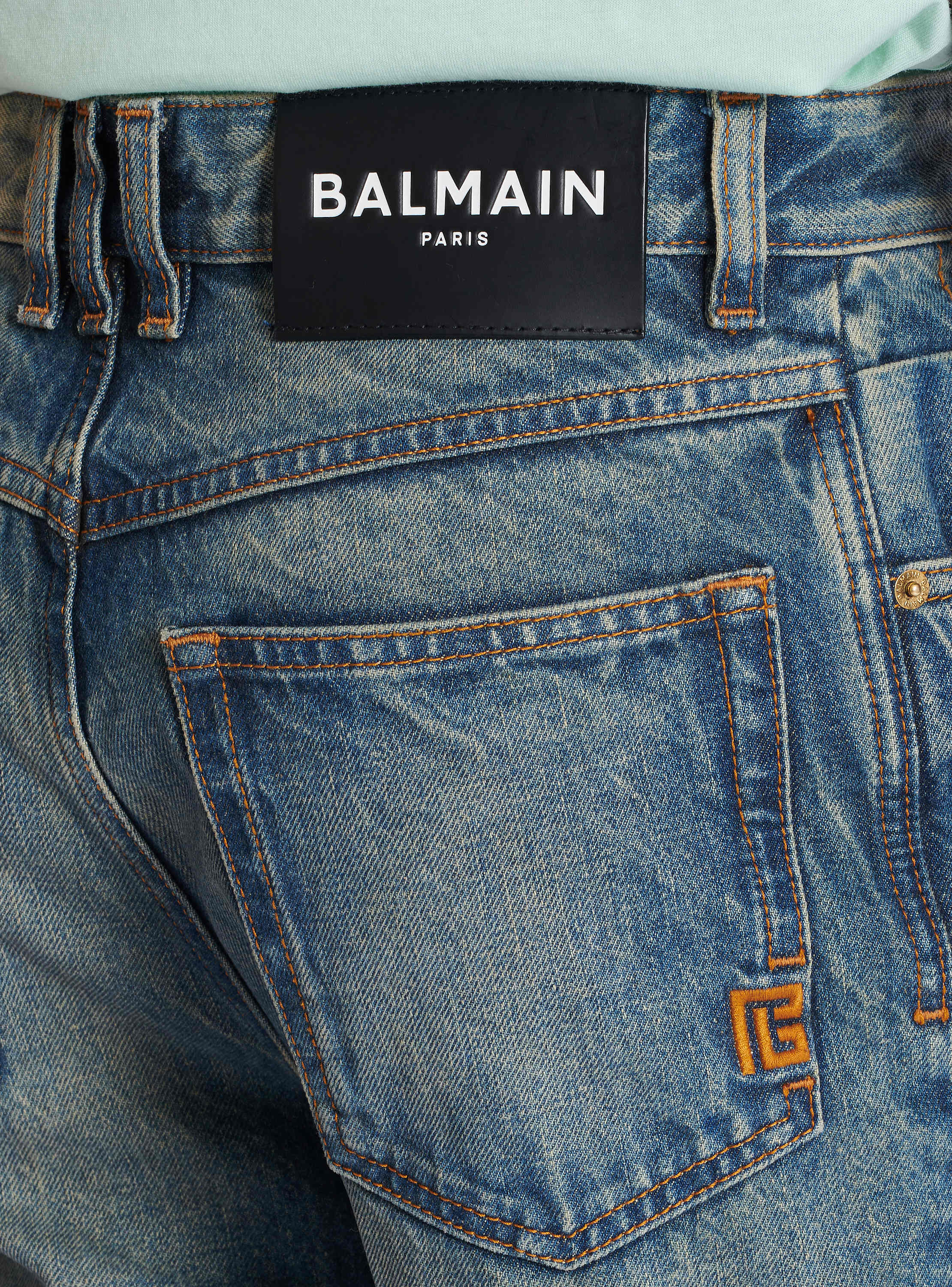 Slim straight-leg jeans in vintage denim