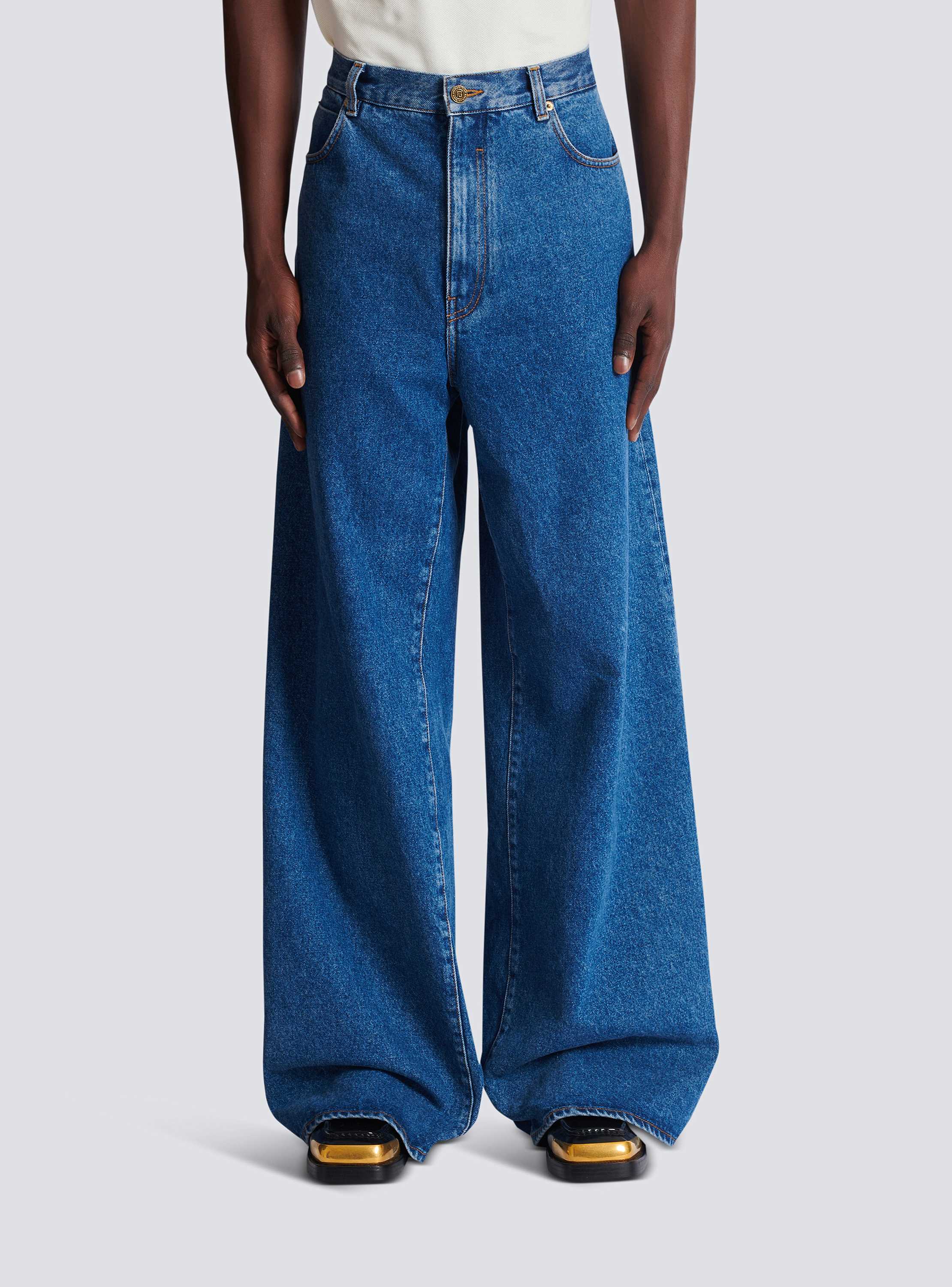 Blue denim wide-leg jeans