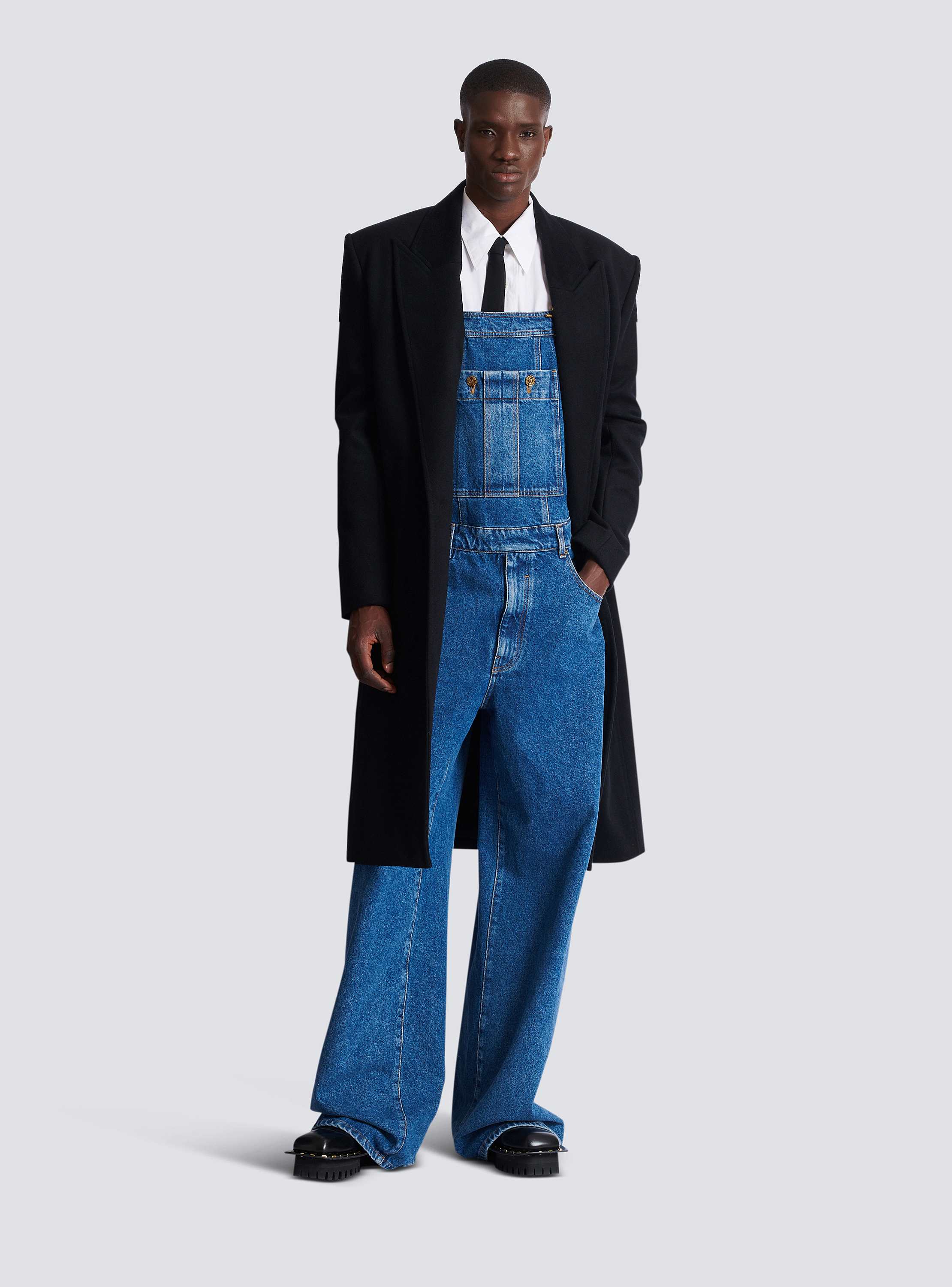 Dark blue denim dungarees