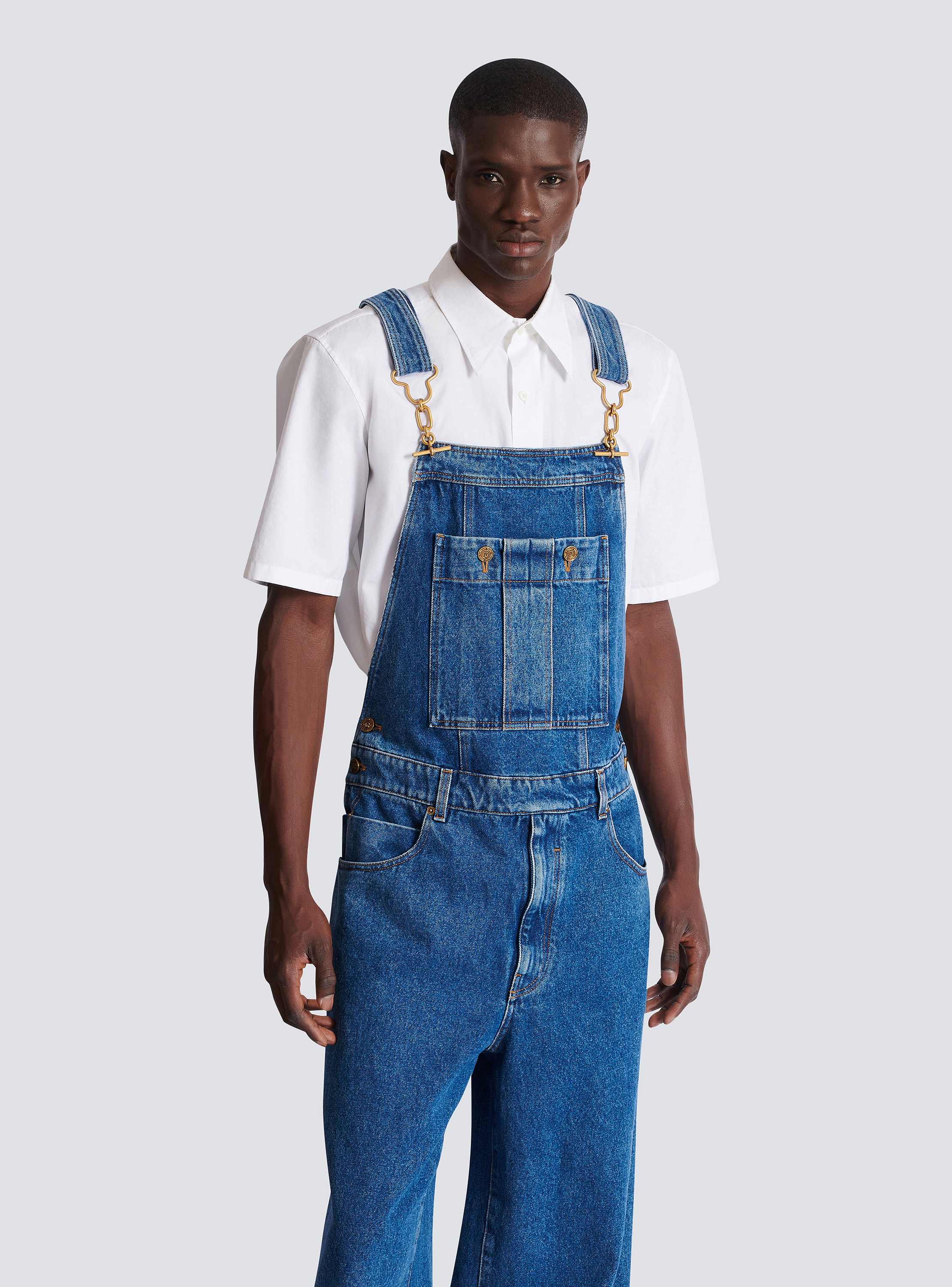 Dark blue denim dungarees