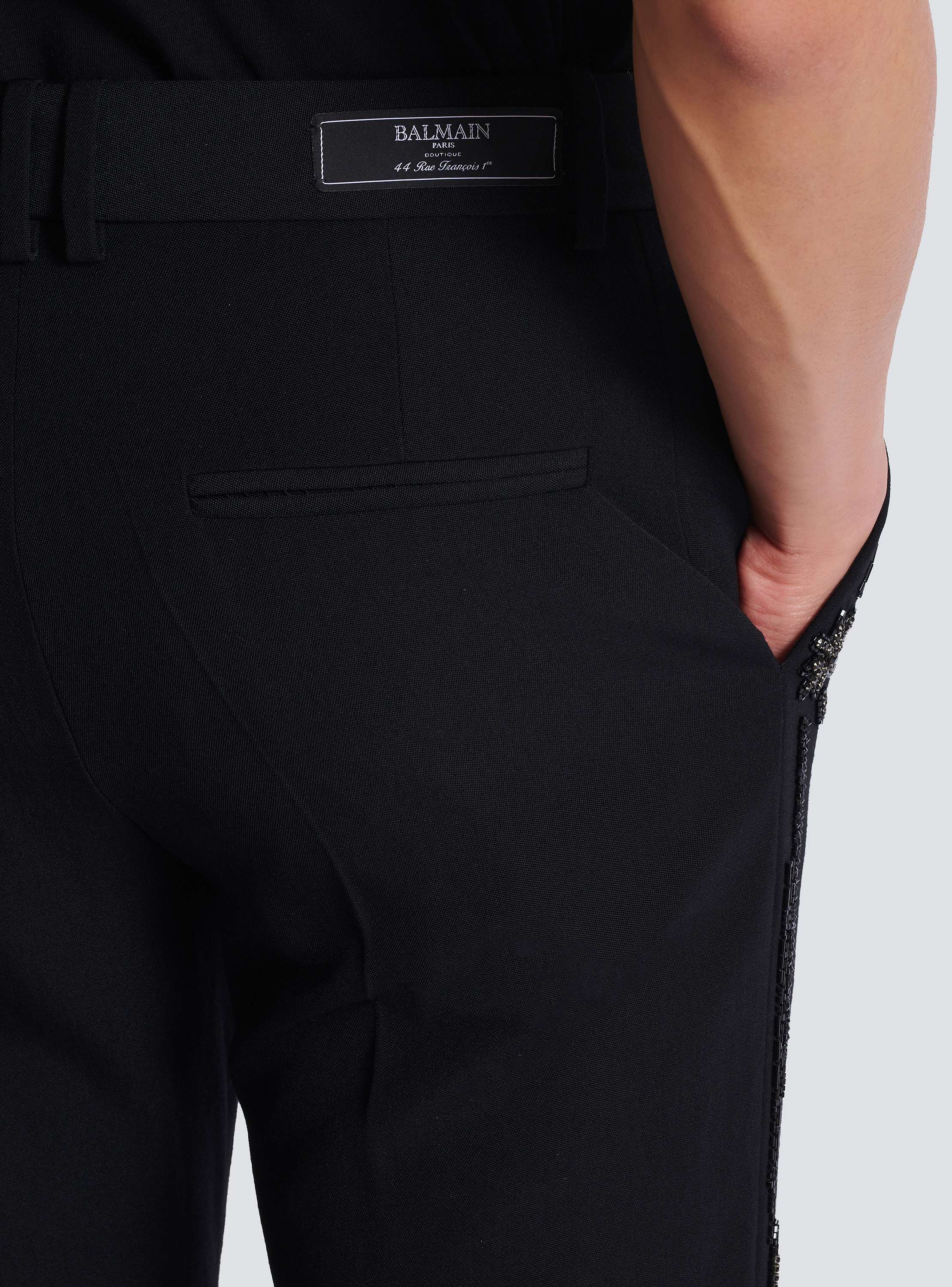 Straight-leg wool trousers with crystal embroidery