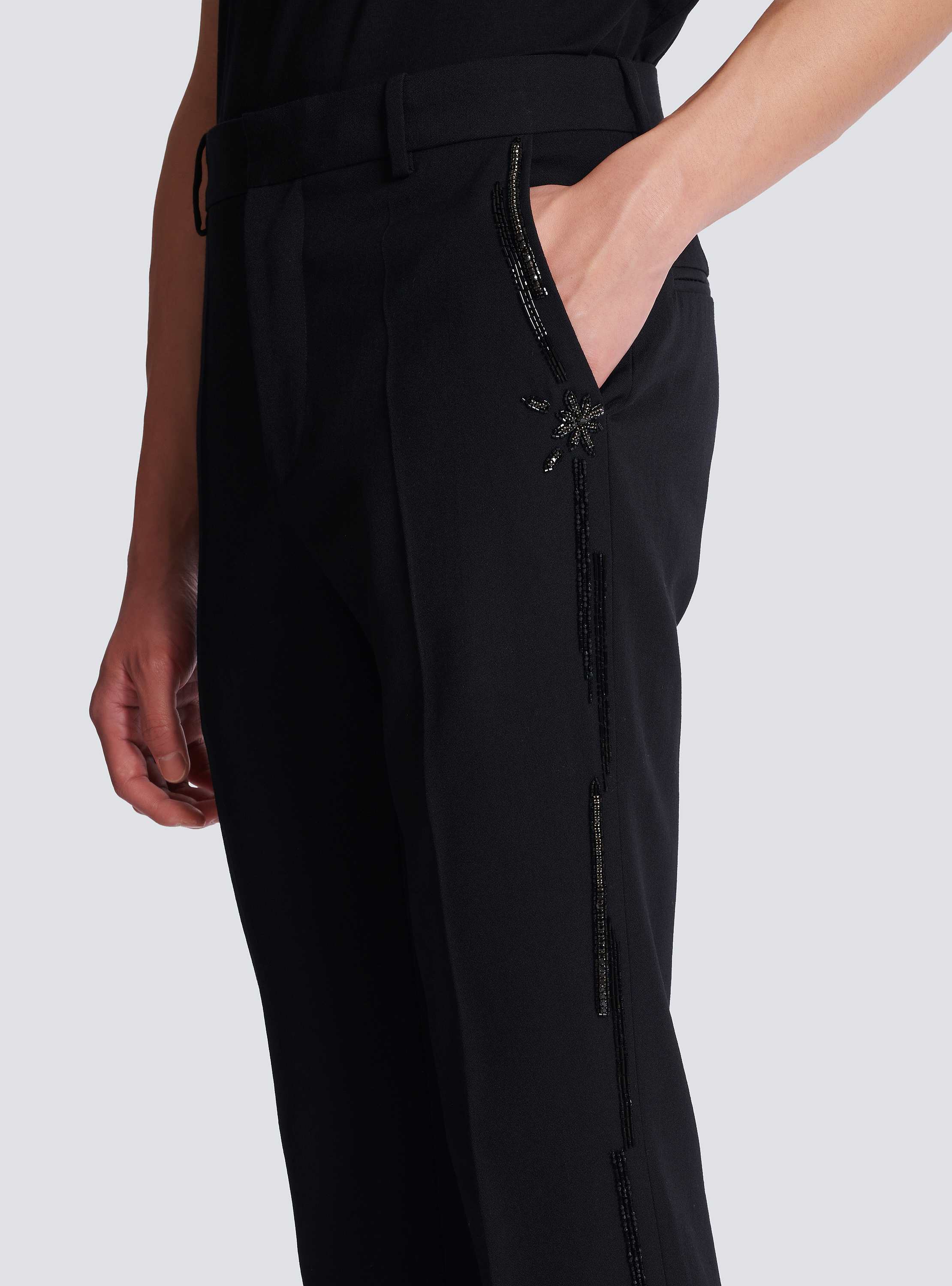 Straight-leg wool trousers with crystal embroidery