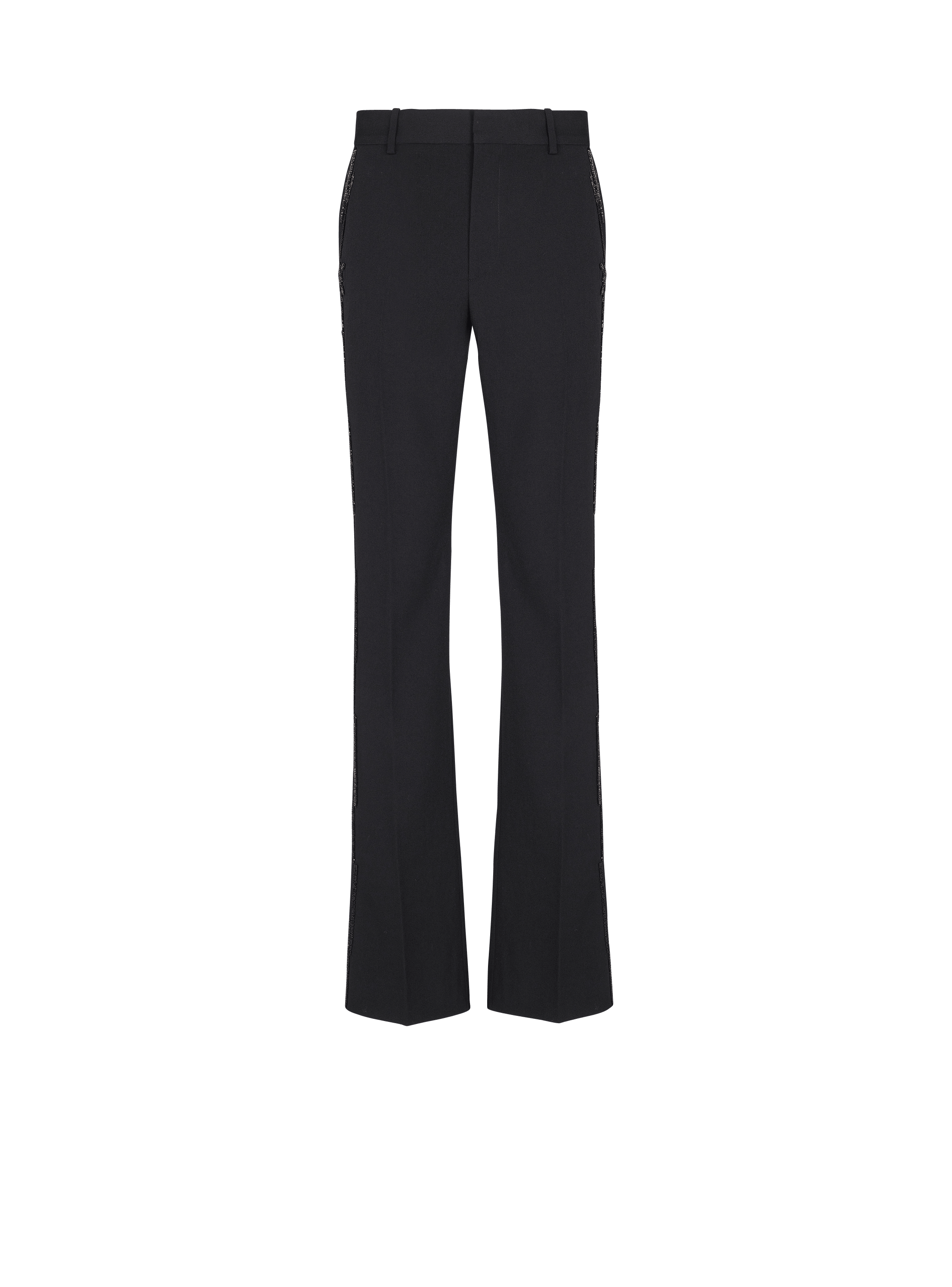 Straight-leg wool trousers with crystal embroidery