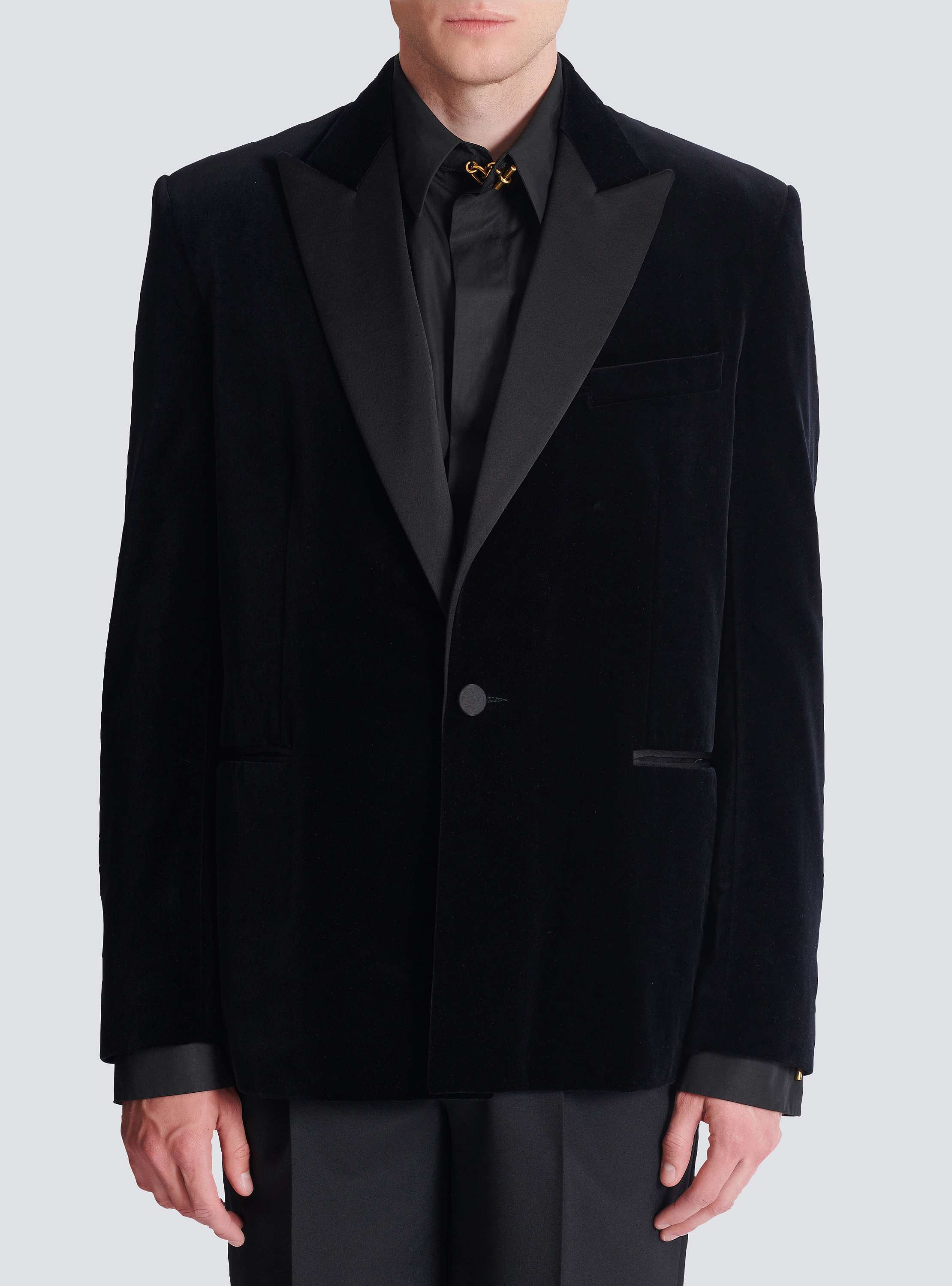Velvet and satin 1-button blazer