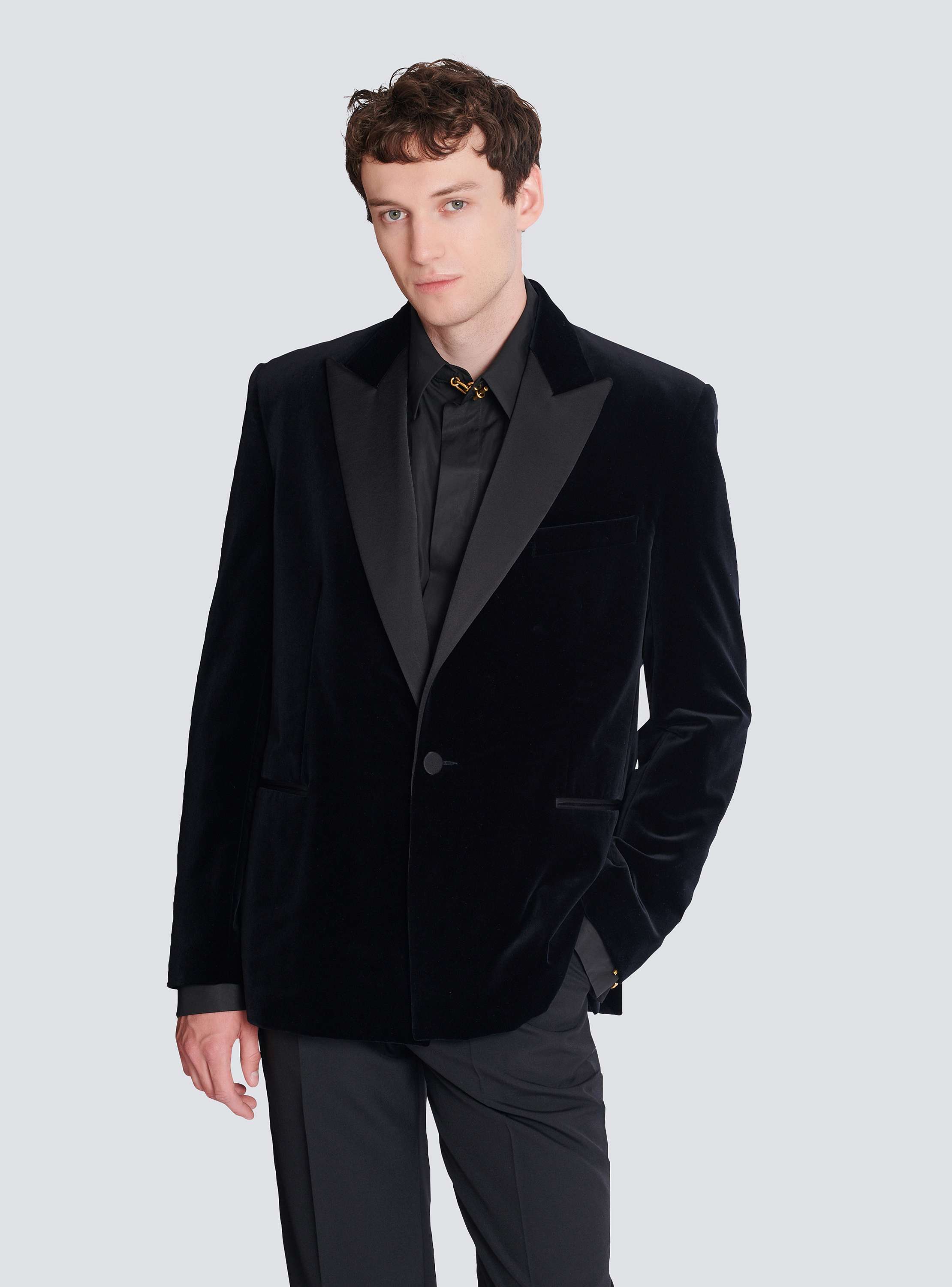 Velvet and satin 1-button blazer