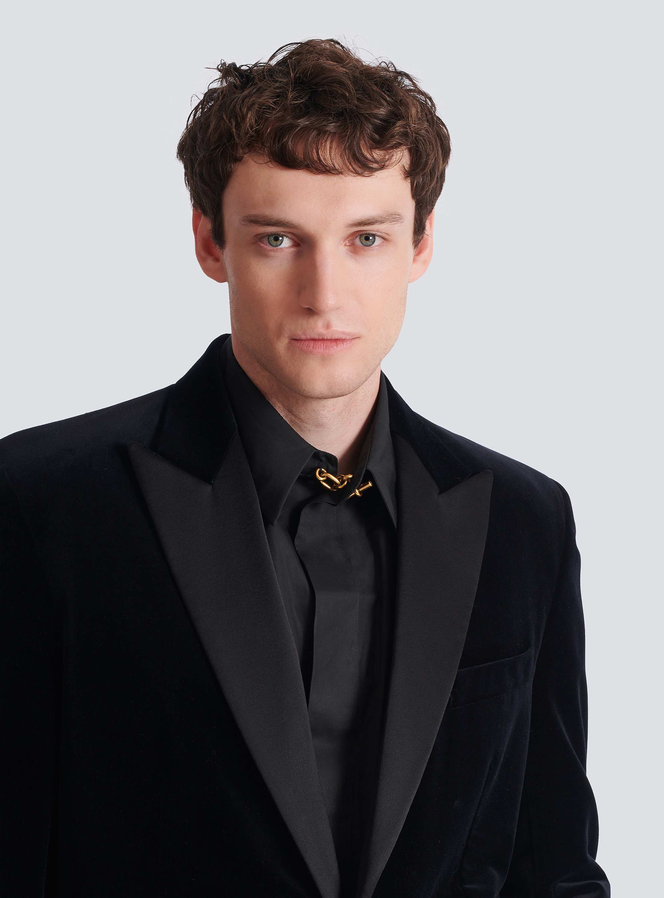 Velvet and satin 1-button blazer