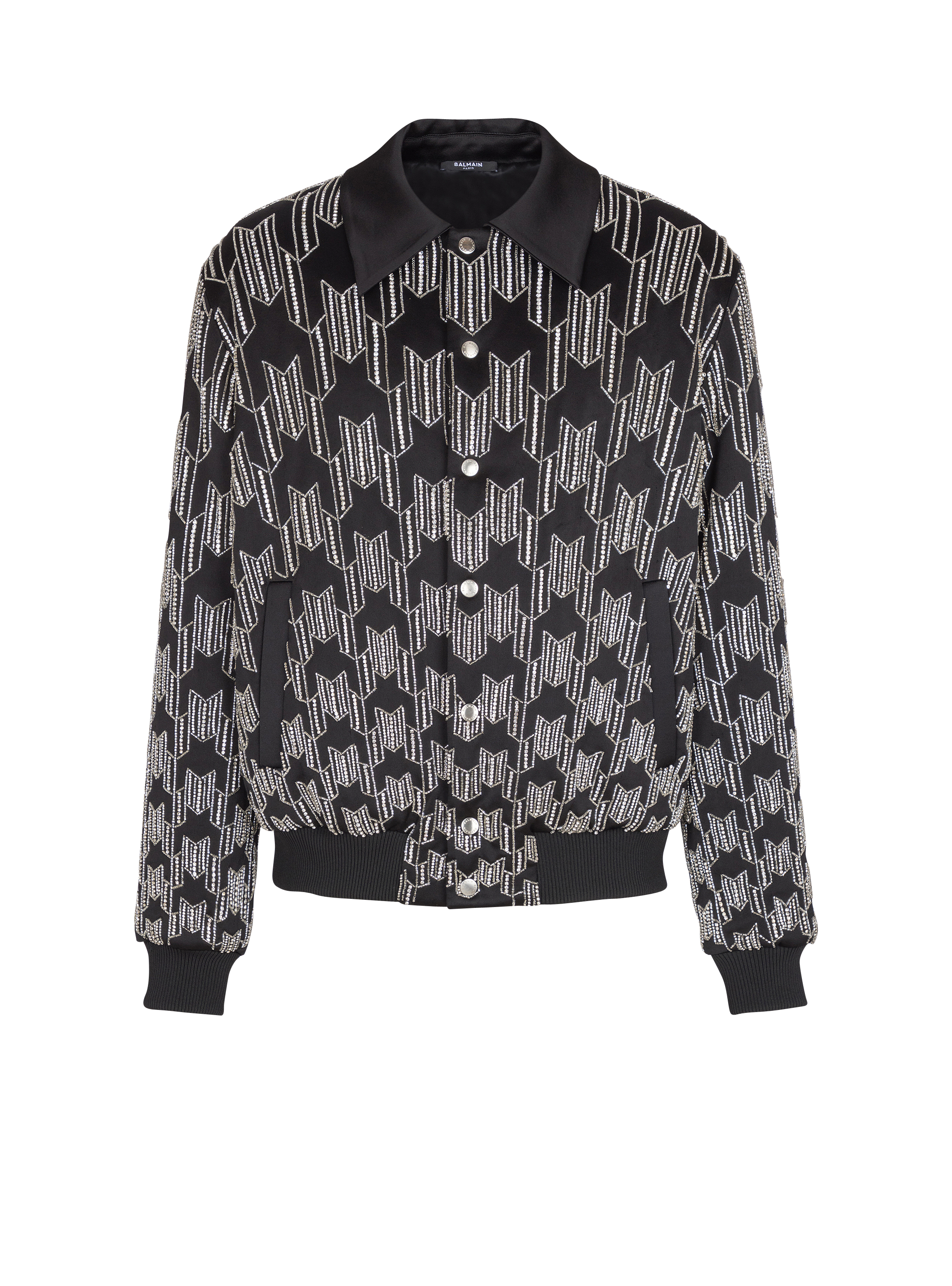 Satin bomber jacket with crystal embroidery