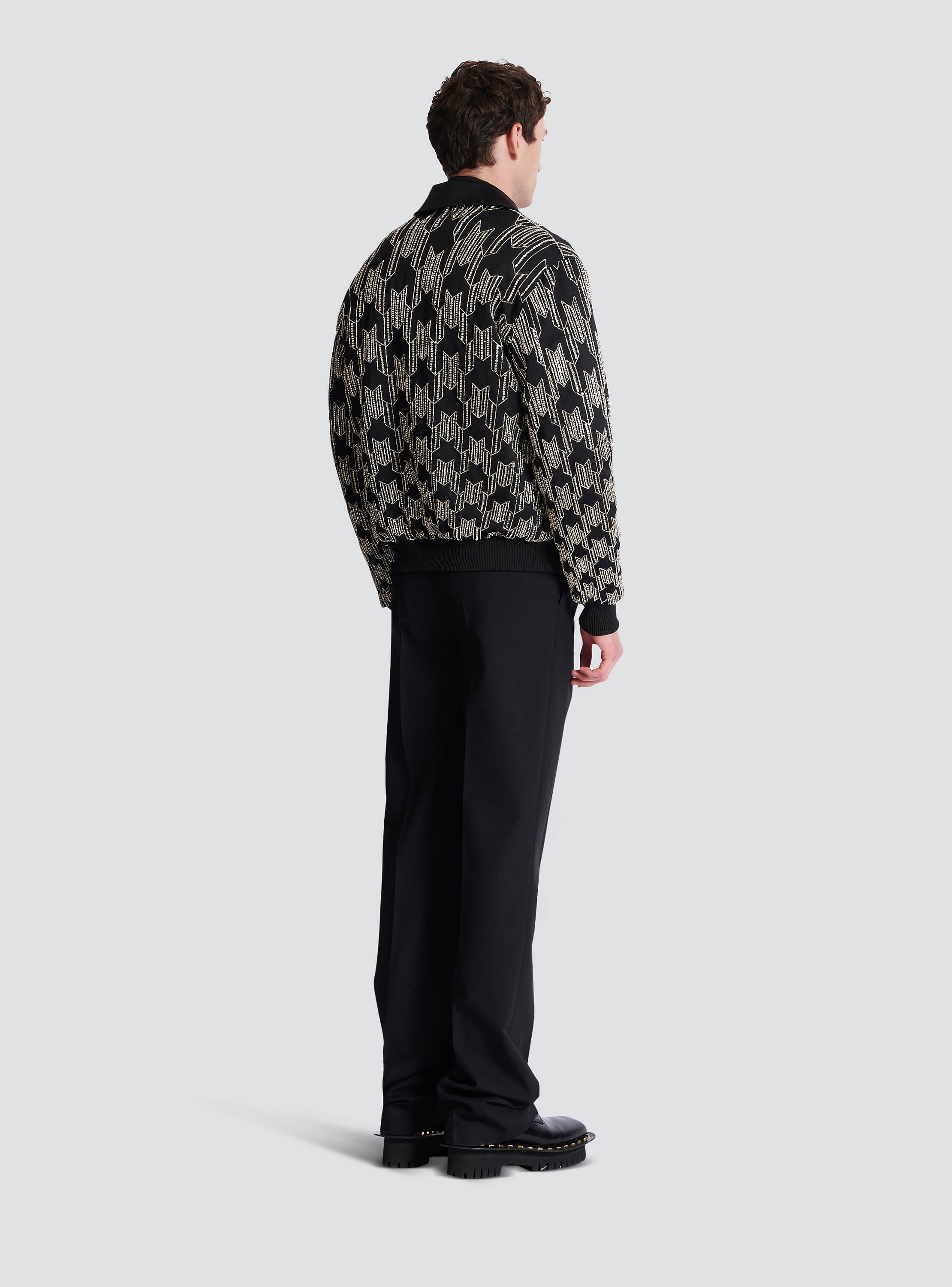 Satin bomber jacket with crystal embroidery