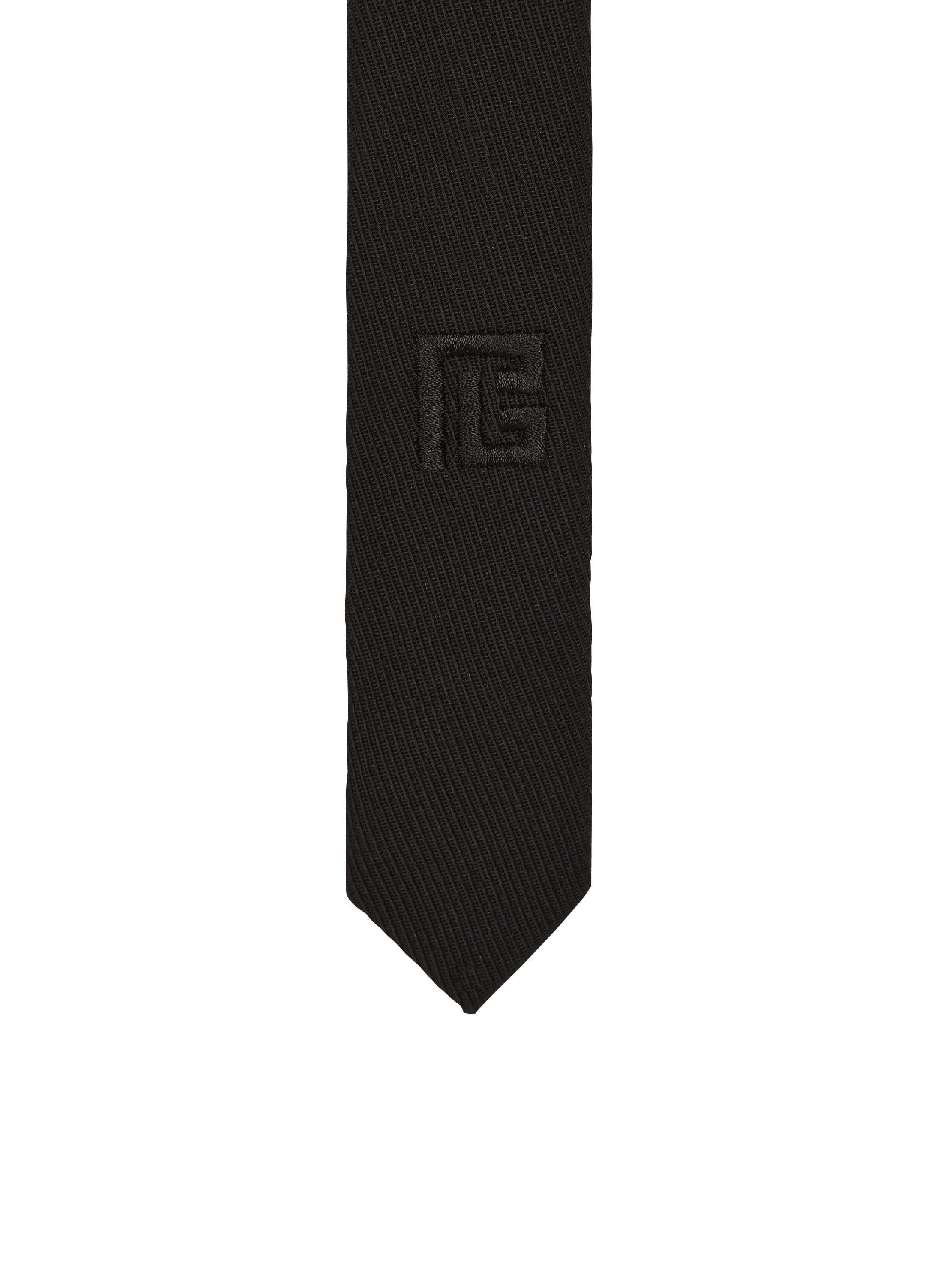 Slim wool tie with PB embroidery
