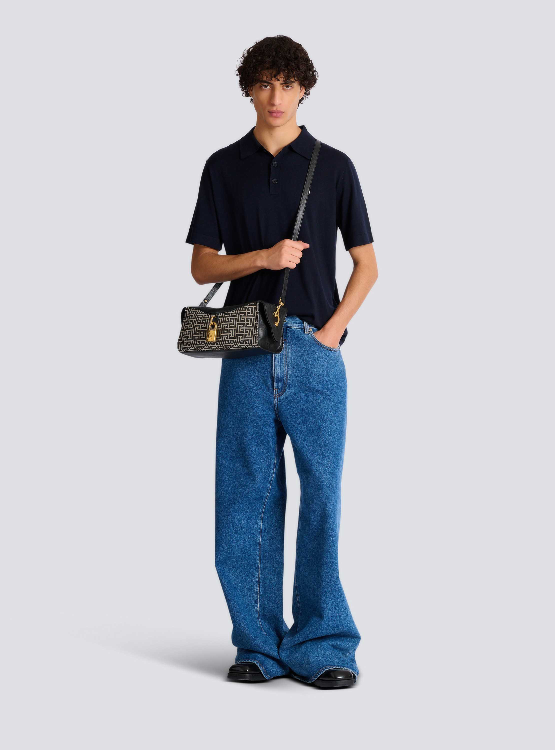 Pulse shoulder bag in monogram jacquard and calfskin