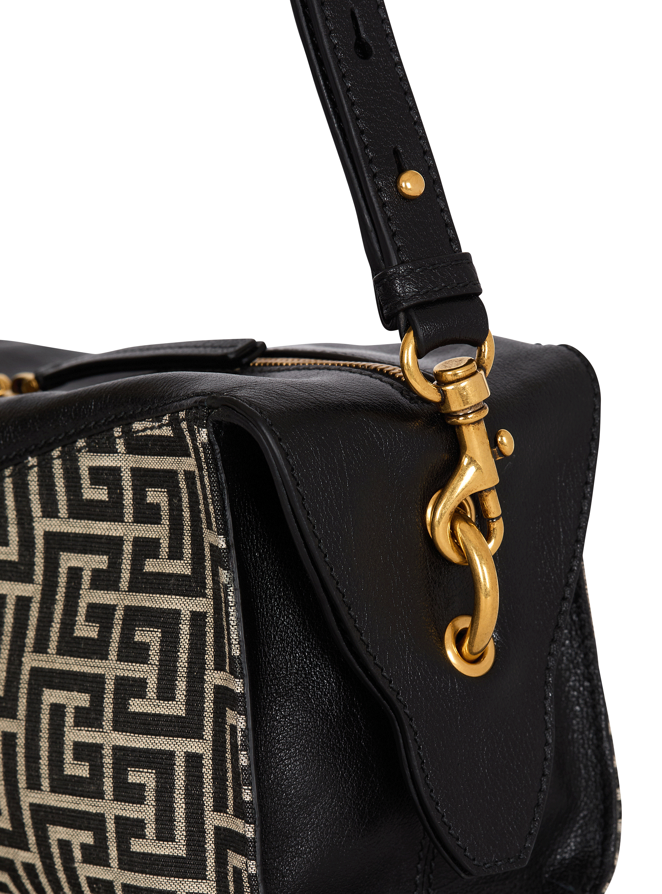 Pulse shoulder bag in monogram jacquard and calfskin