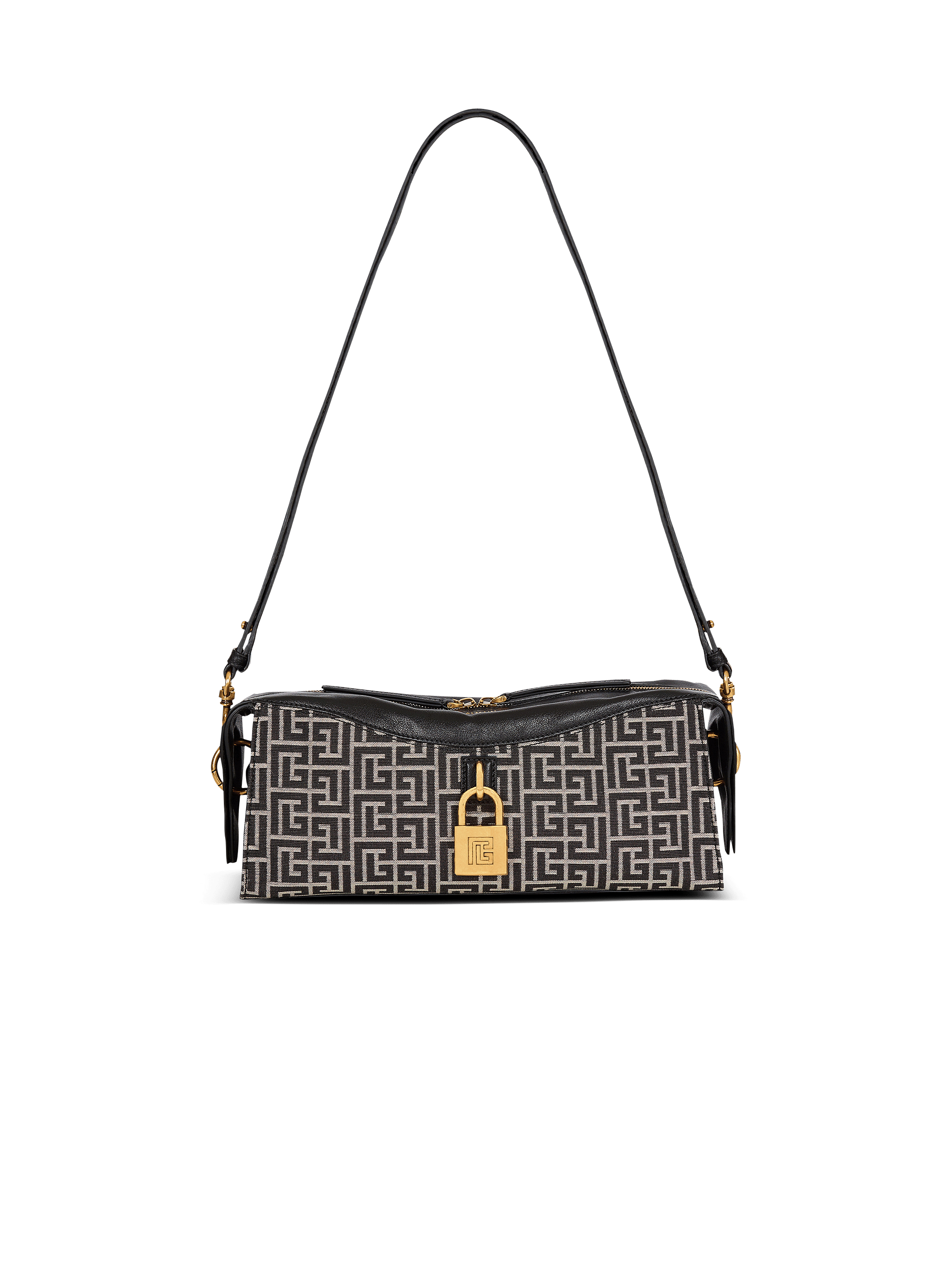 Pulse shoulder bag in monogram jacquard and calfskin