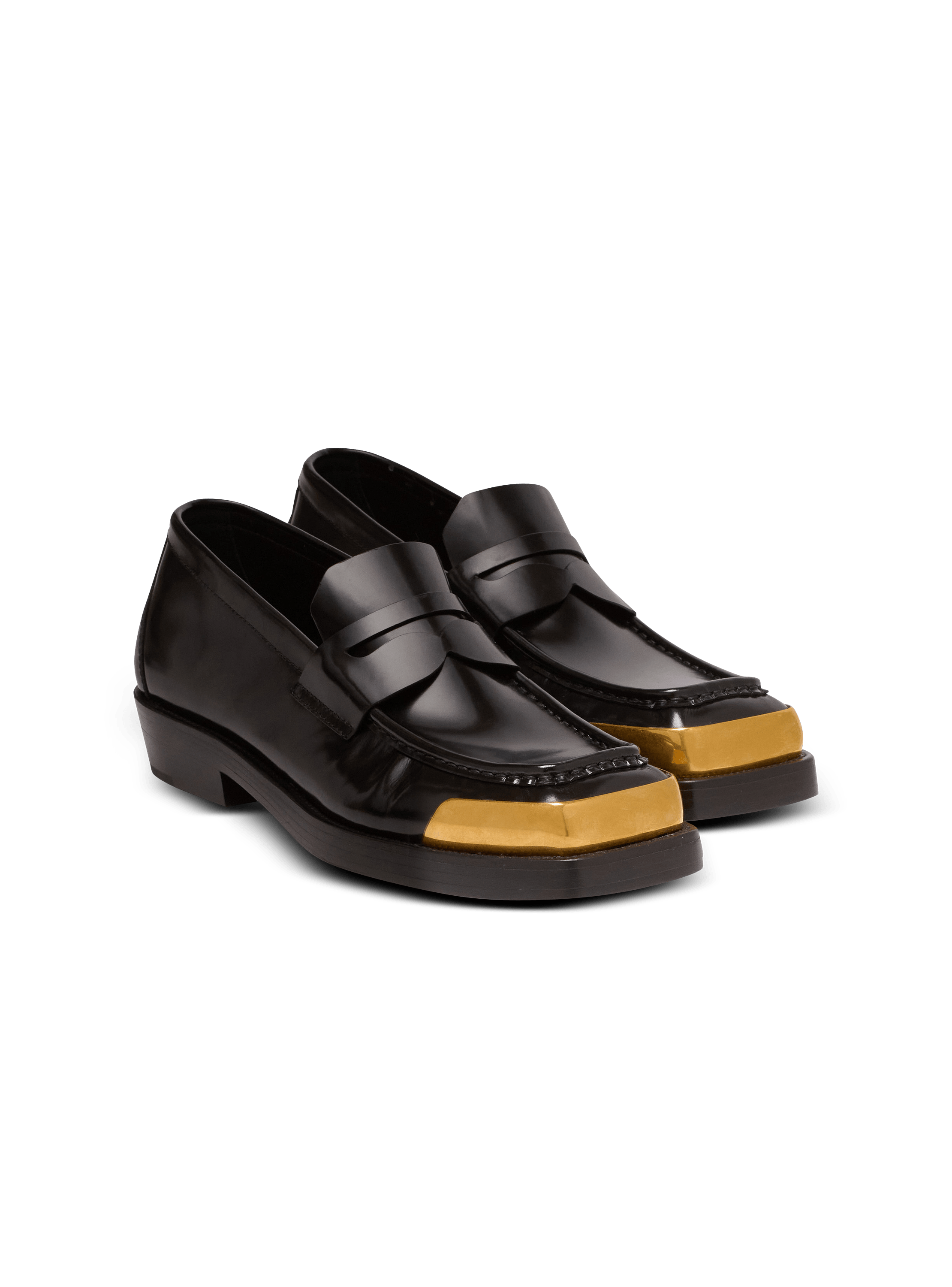 Square-toe glazed leather loafers