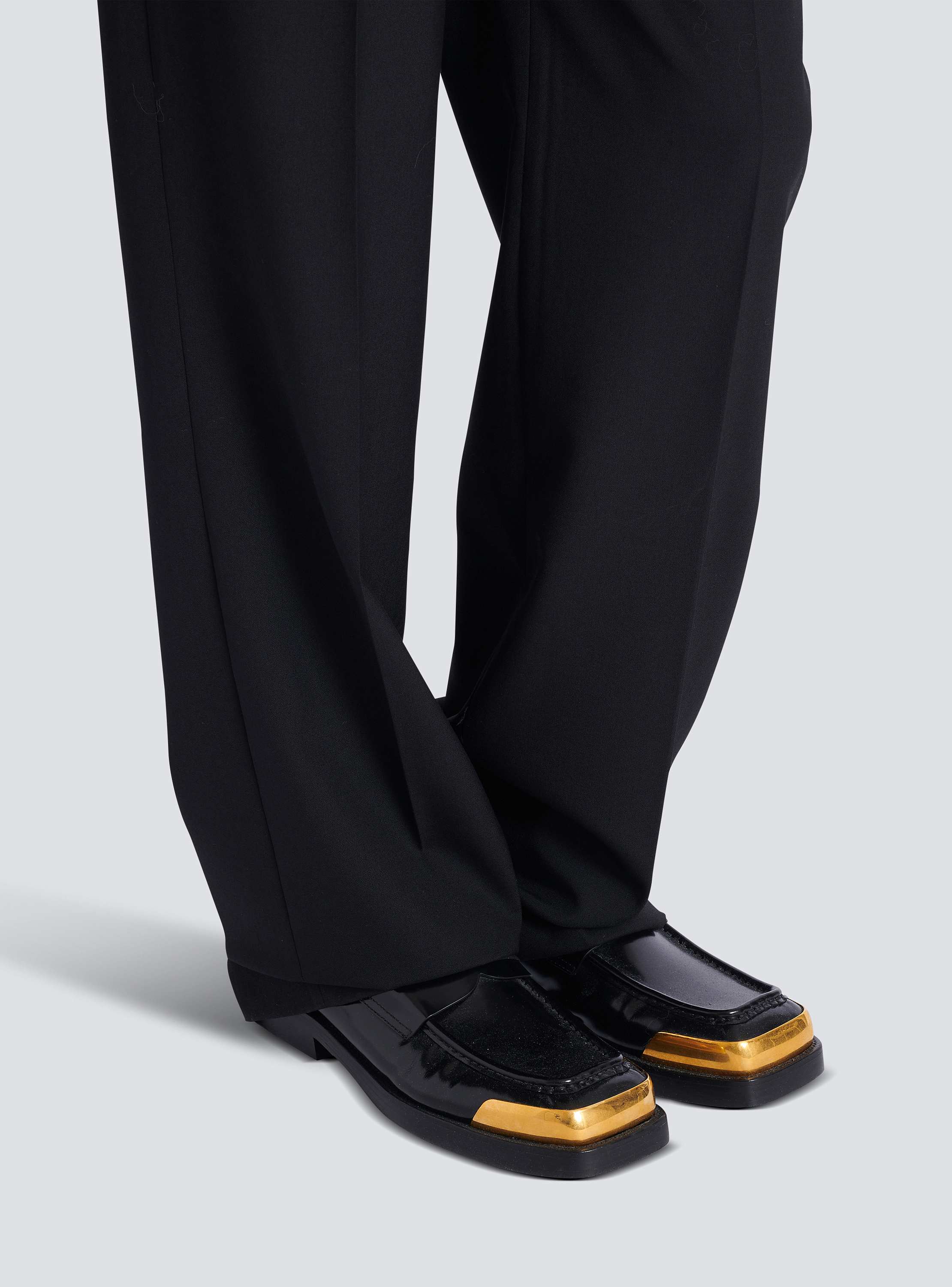 Square-toe glazed leather loafers