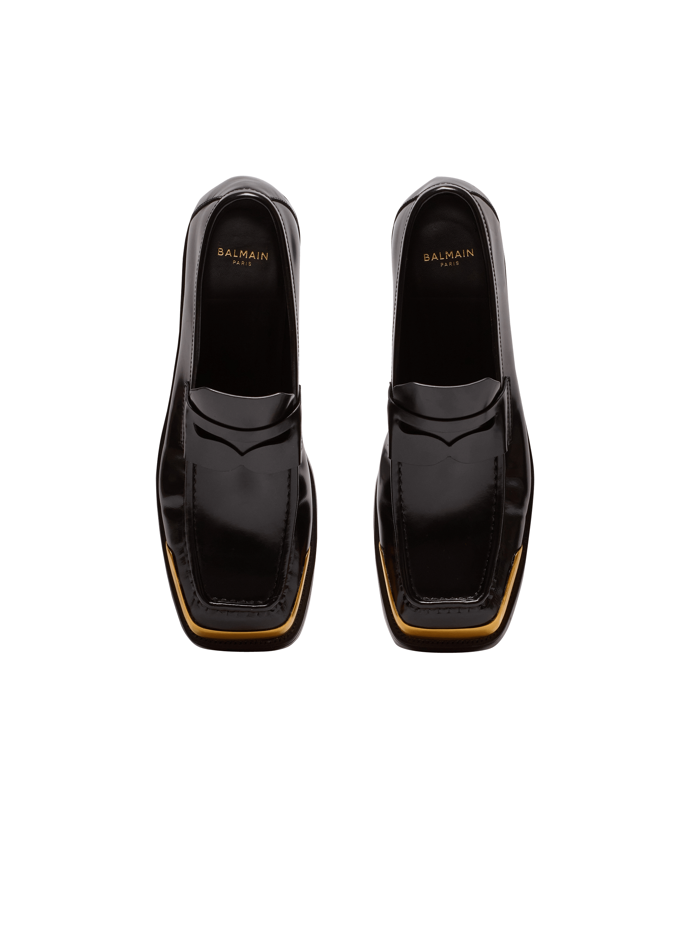 Square-toe glazed leather loafers