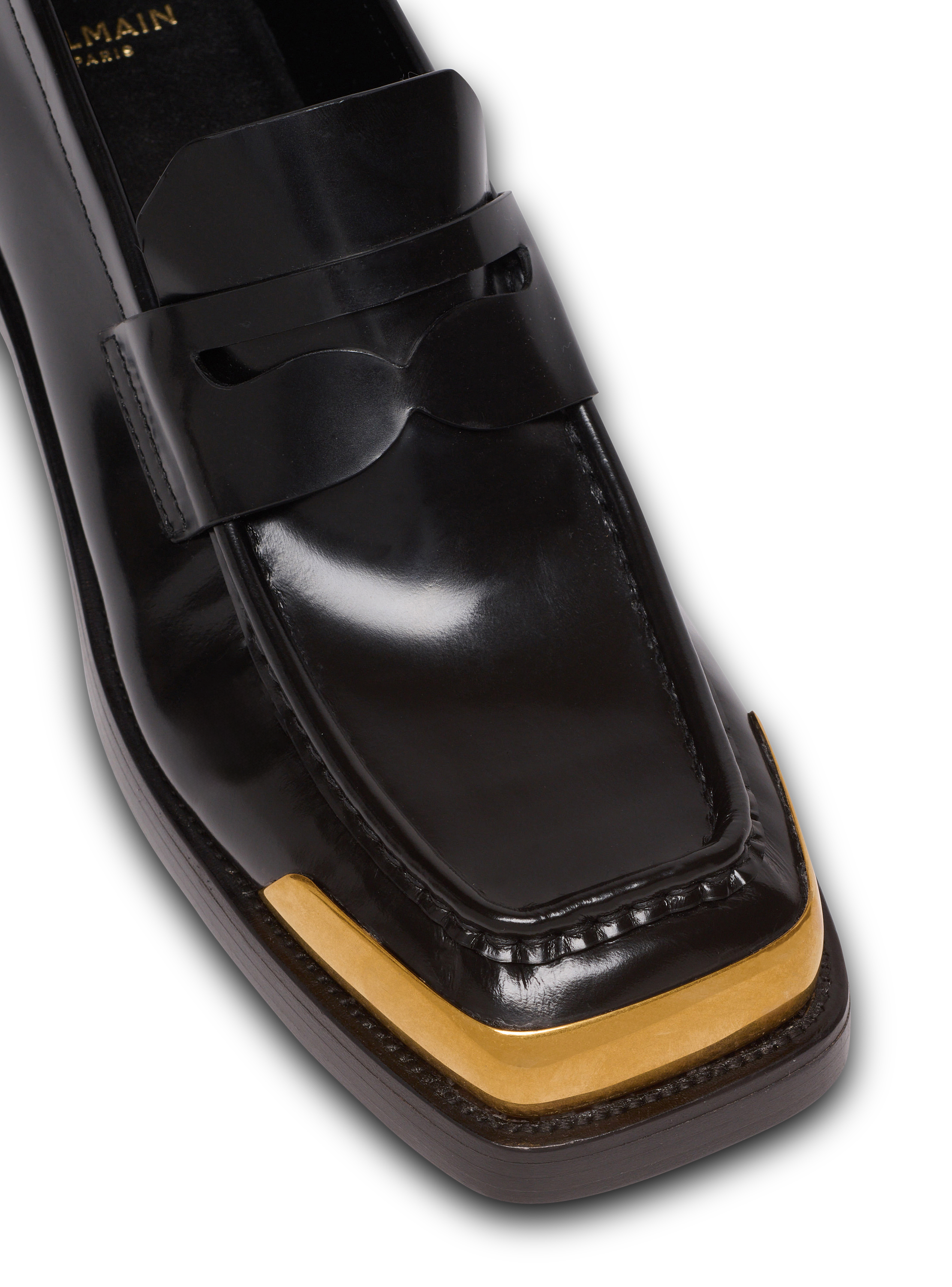 Square-toe glazed leather loafers
