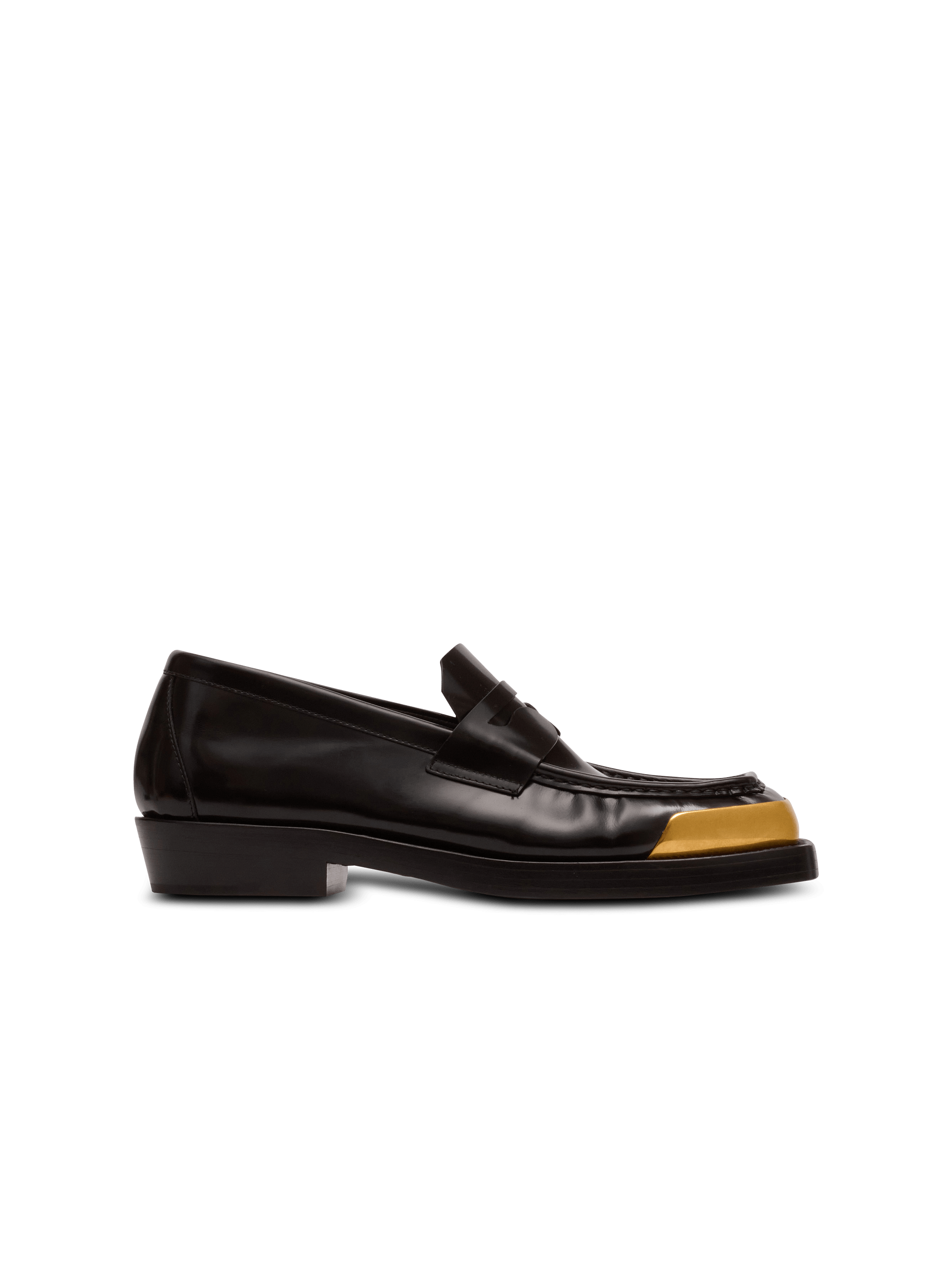 Square-toe glazed leather loafers