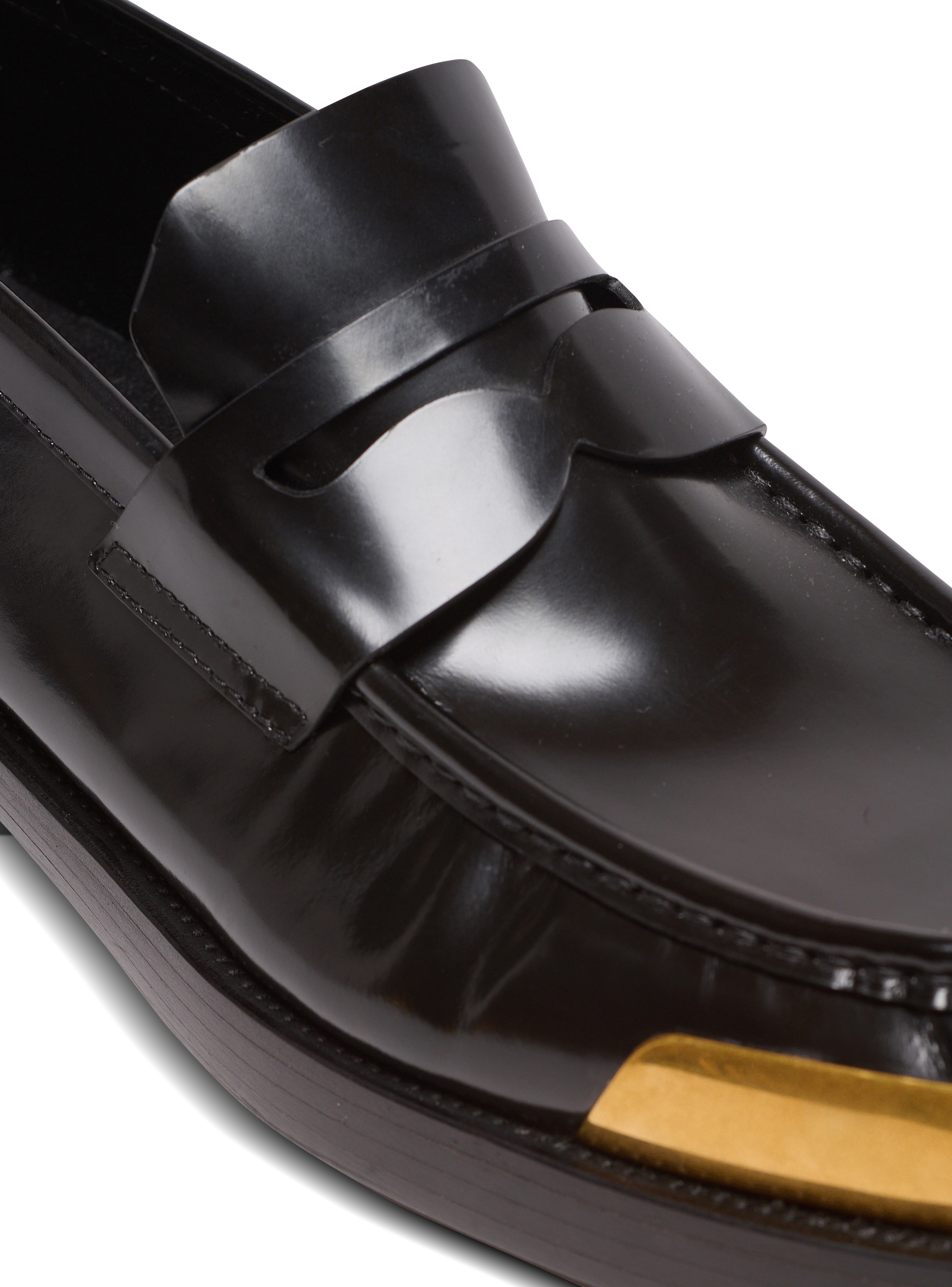 Square-toe glazed leather loafers