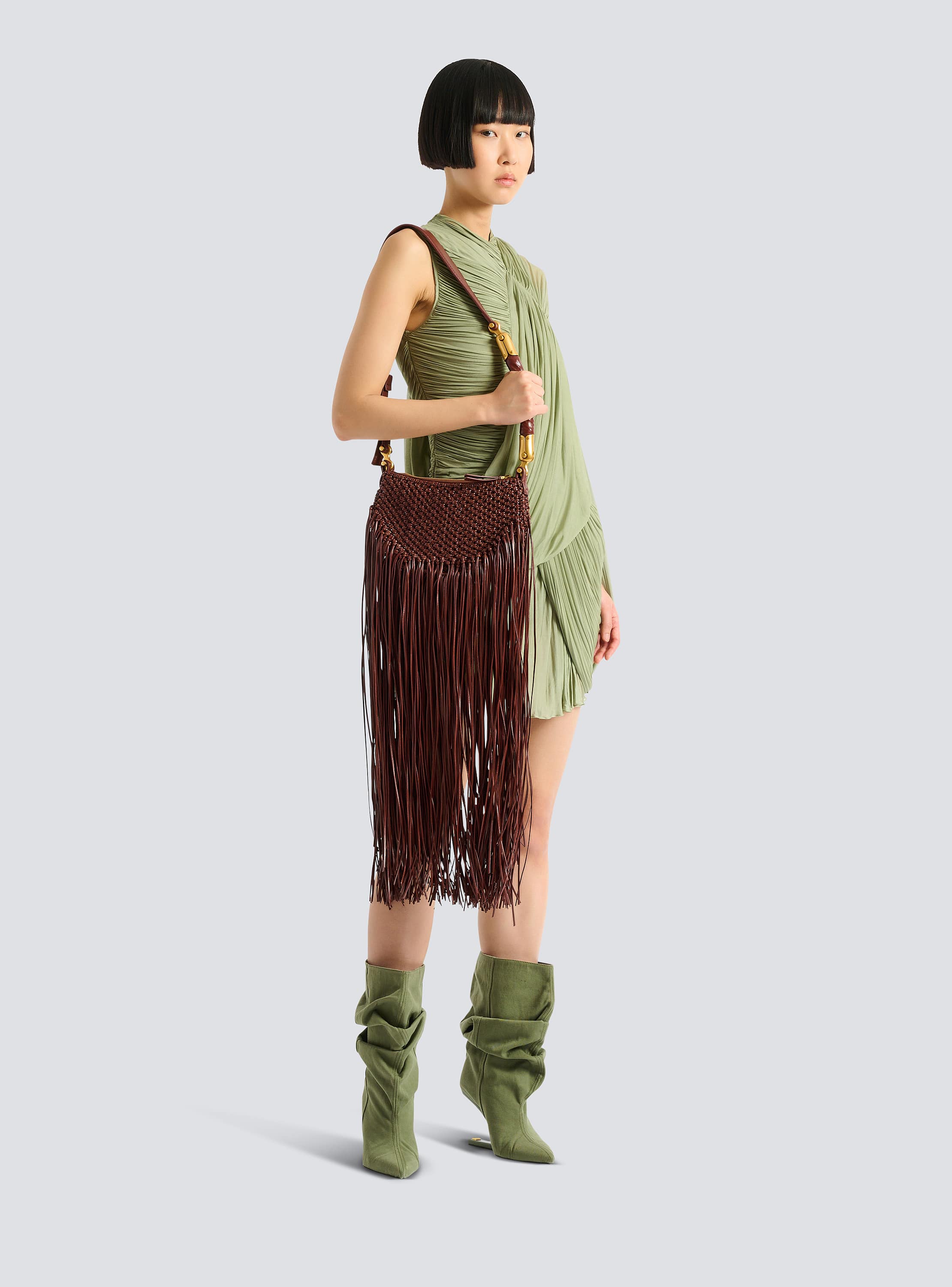 Fringed &Eacute;b&egrave;ne Hobo Mini bag in woven leather