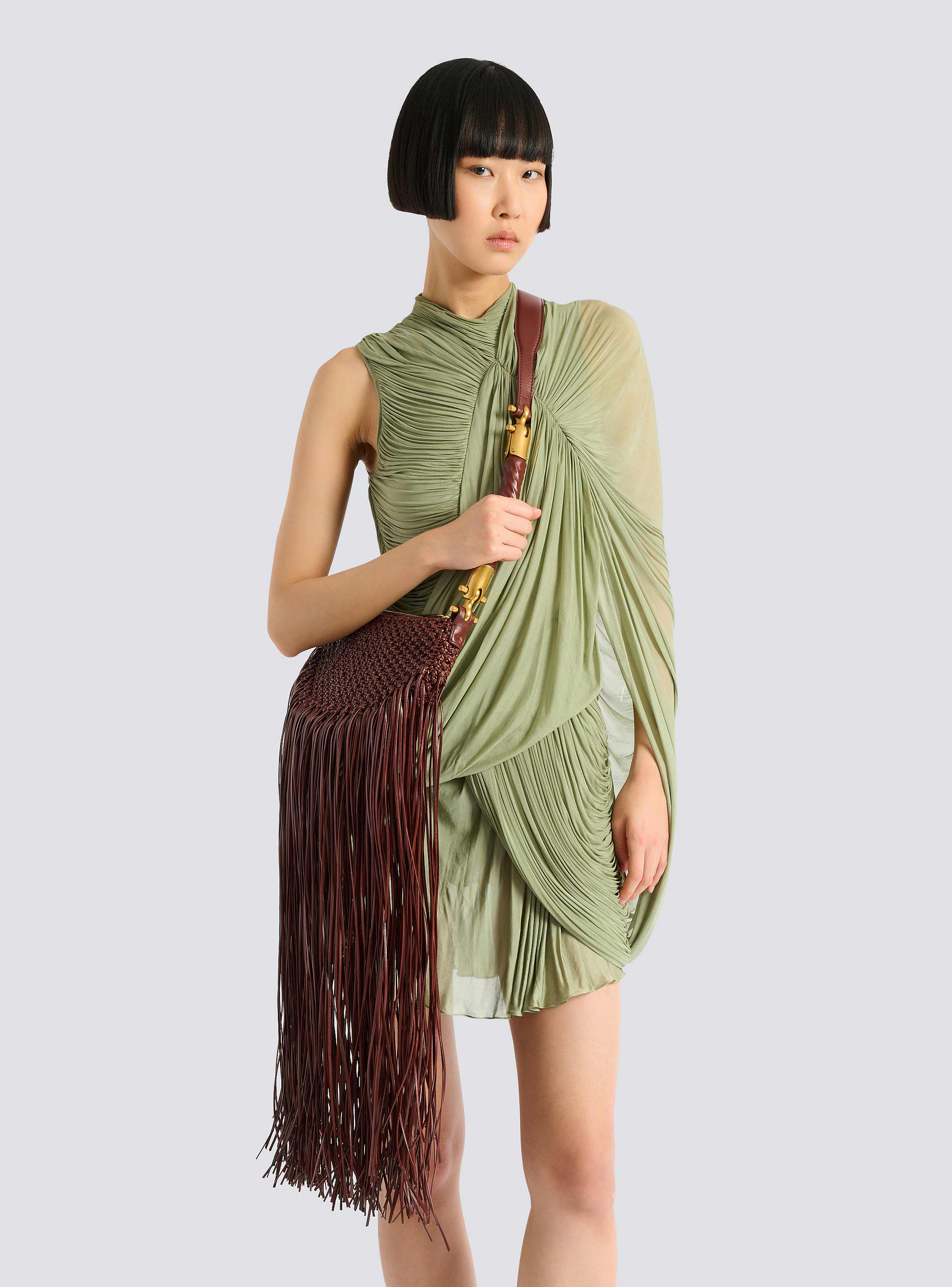 Fringed &Eacute;b&egrave;ne Hobo Mini bag in woven leather