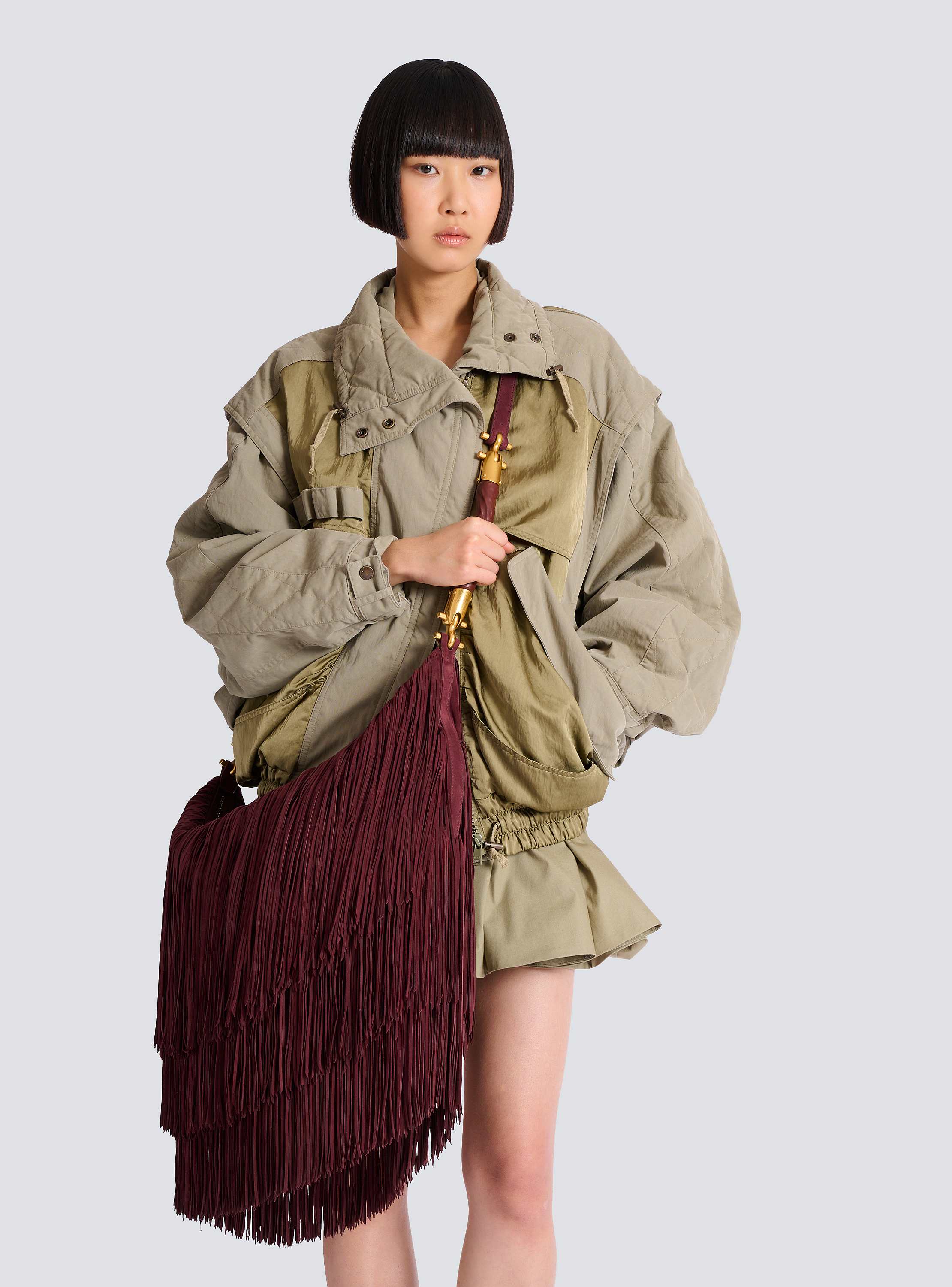 Sac Ebene Hobo Large en cuir su&eacute;d&eacute; &agrave; franges