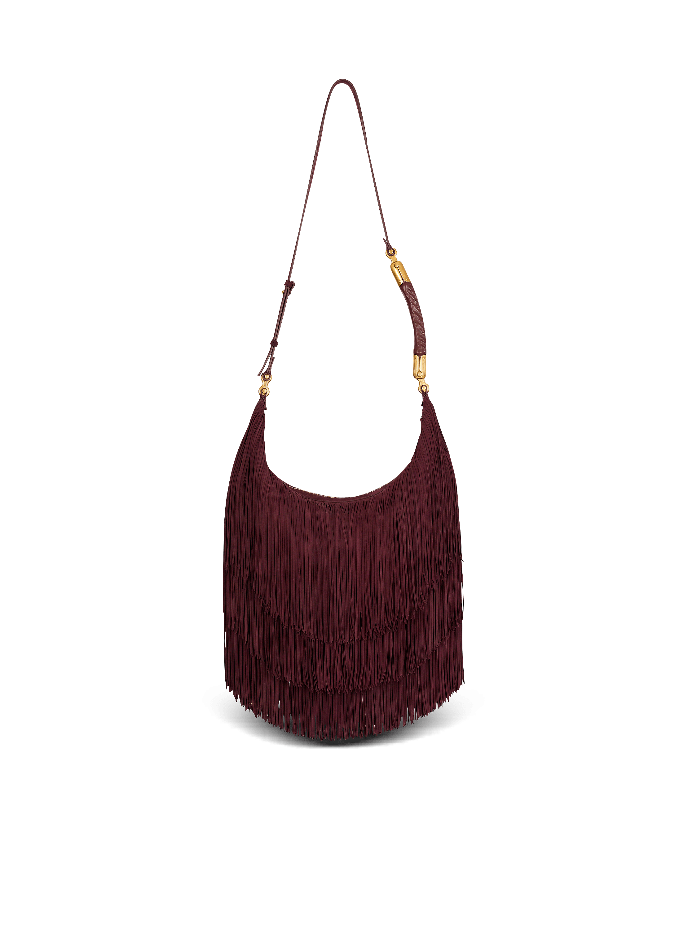 Sac Ebene Hobo Large en cuir su&eacute;d&eacute; &agrave; franges