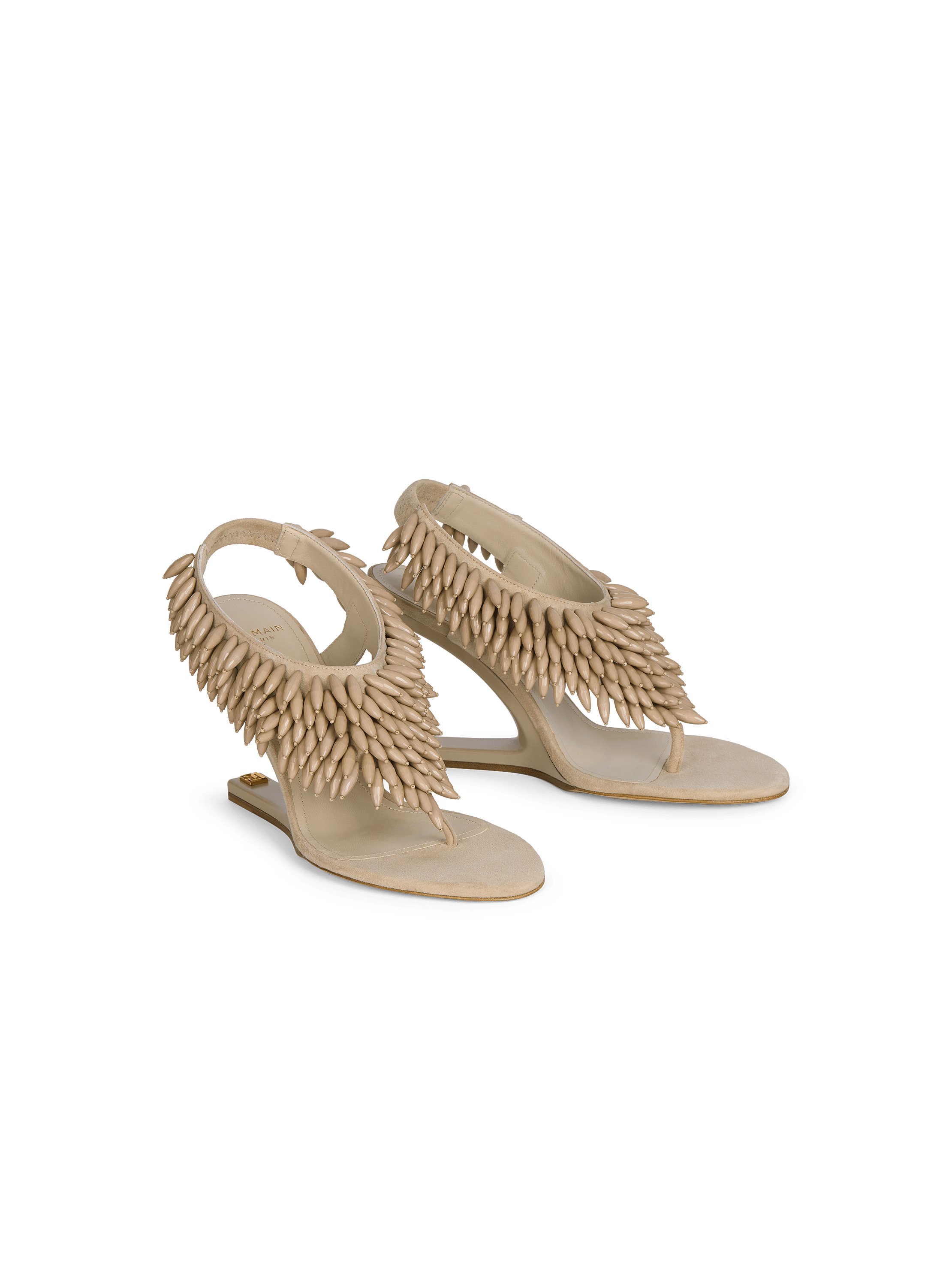 Sandales No Wedge&nbsp;en cuir su&eacute;d&eacute; et perles