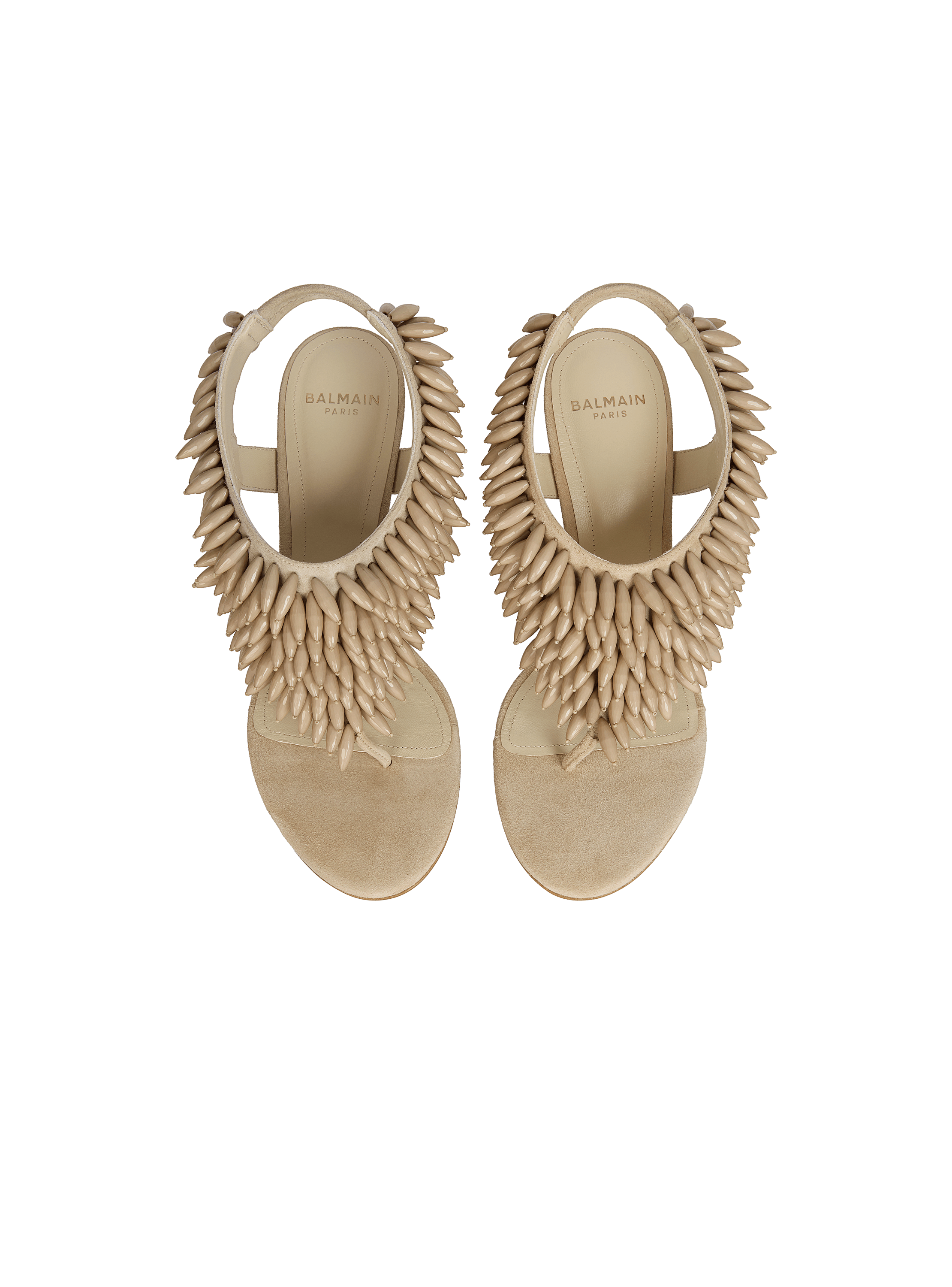 Sandales No Wedge&nbsp;en cuir su&eacute;d&eacute; et perles