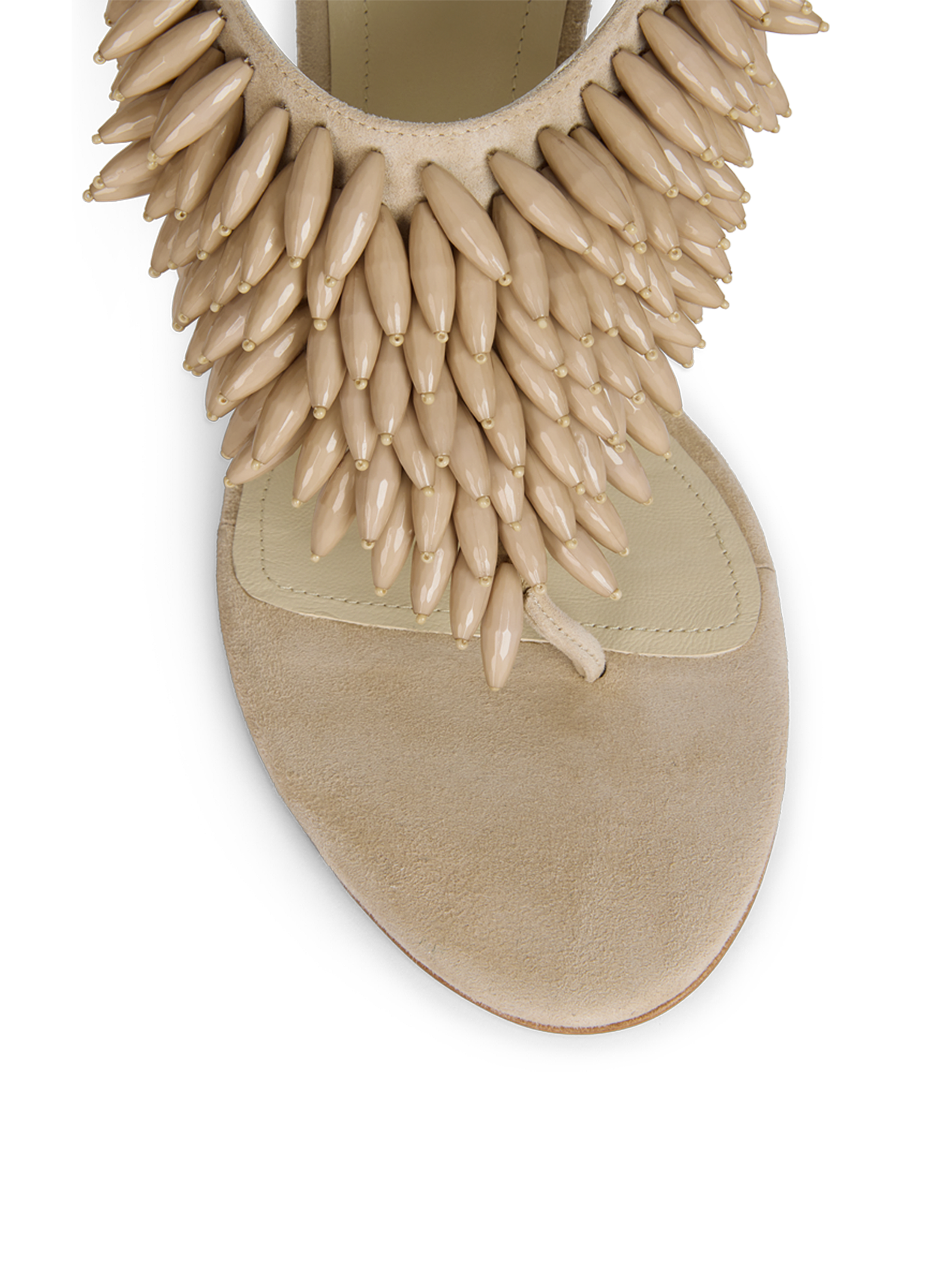 Sandales No Wedge&nbsp;en cuir su&eacute;d&eacute; et perles