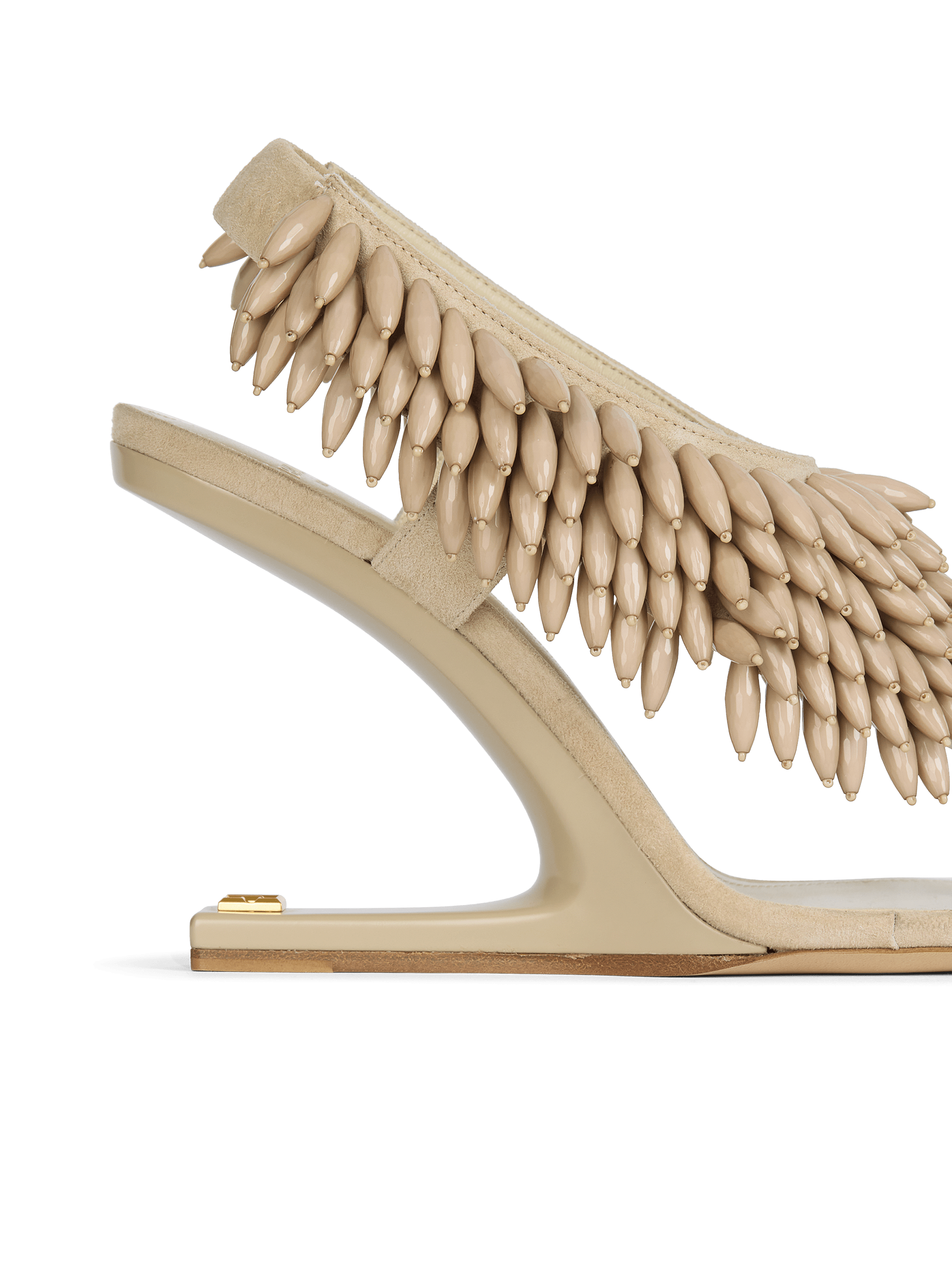 Sandales No Wedge&nbsp;en cuir su&eacute;d&eacute; et perles