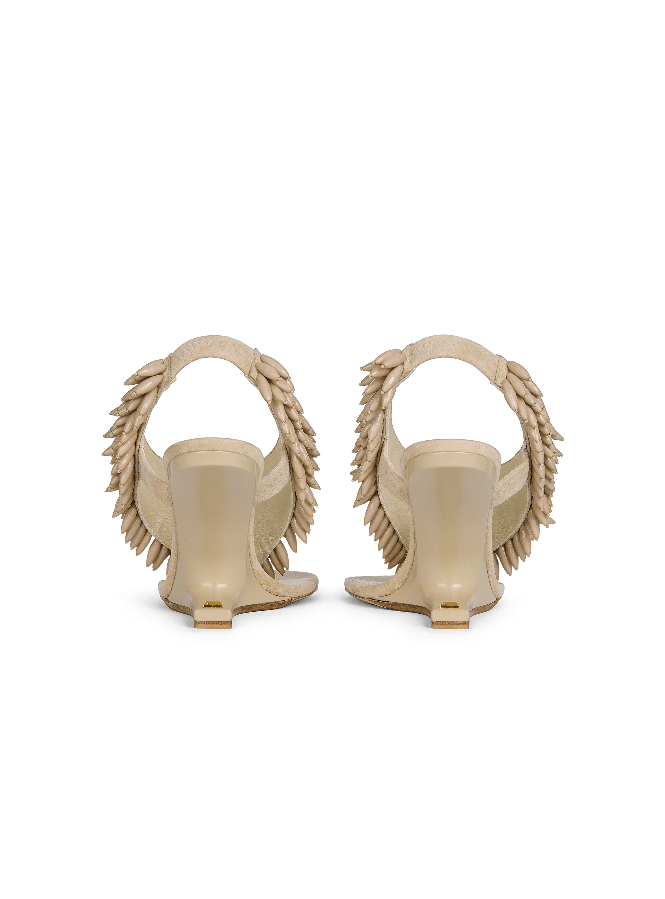 Sandales No Wedge&nbsp;en cuir su&eacute;d&eacute; et perles