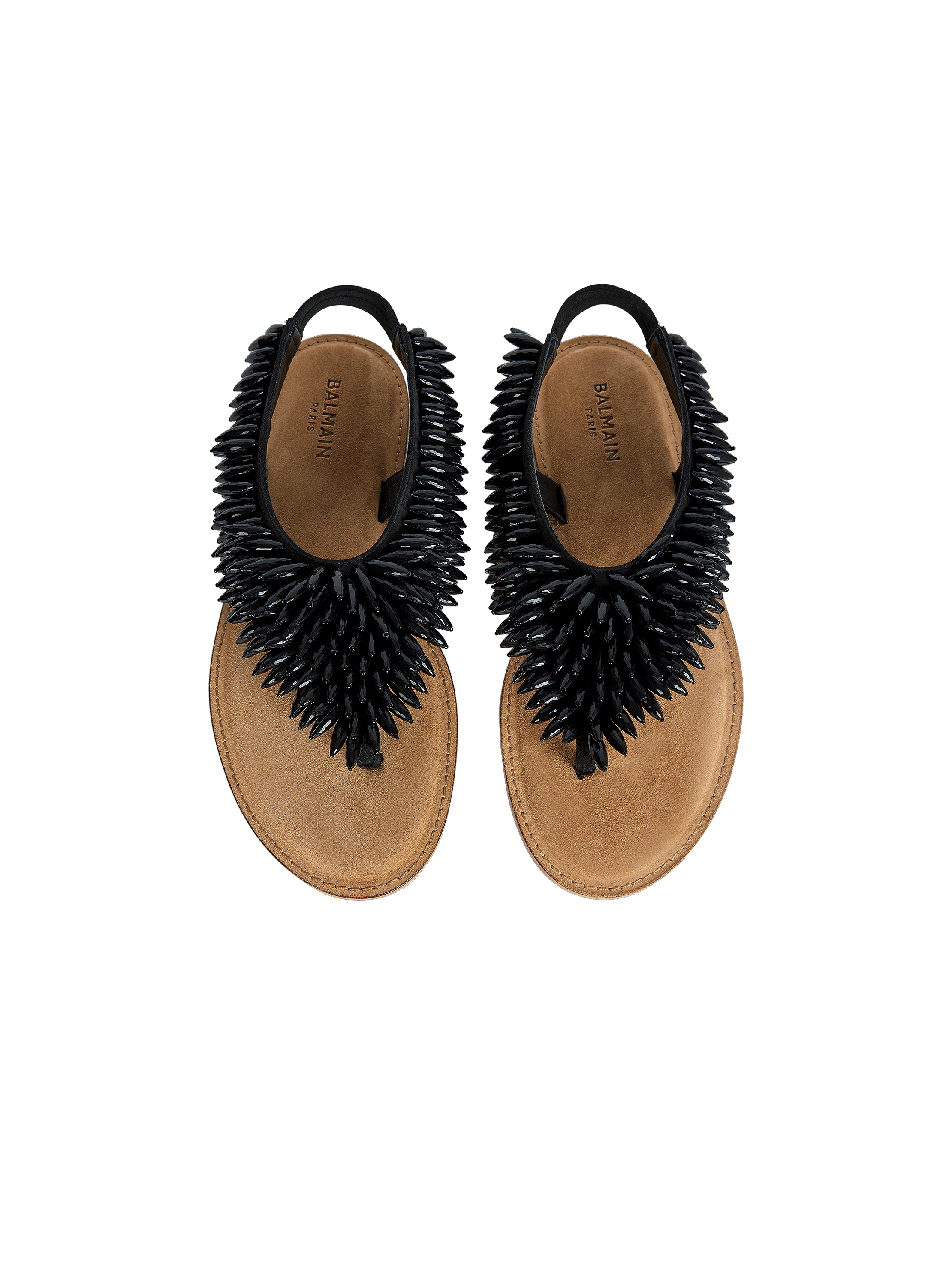 Flat sandals in suede and beads