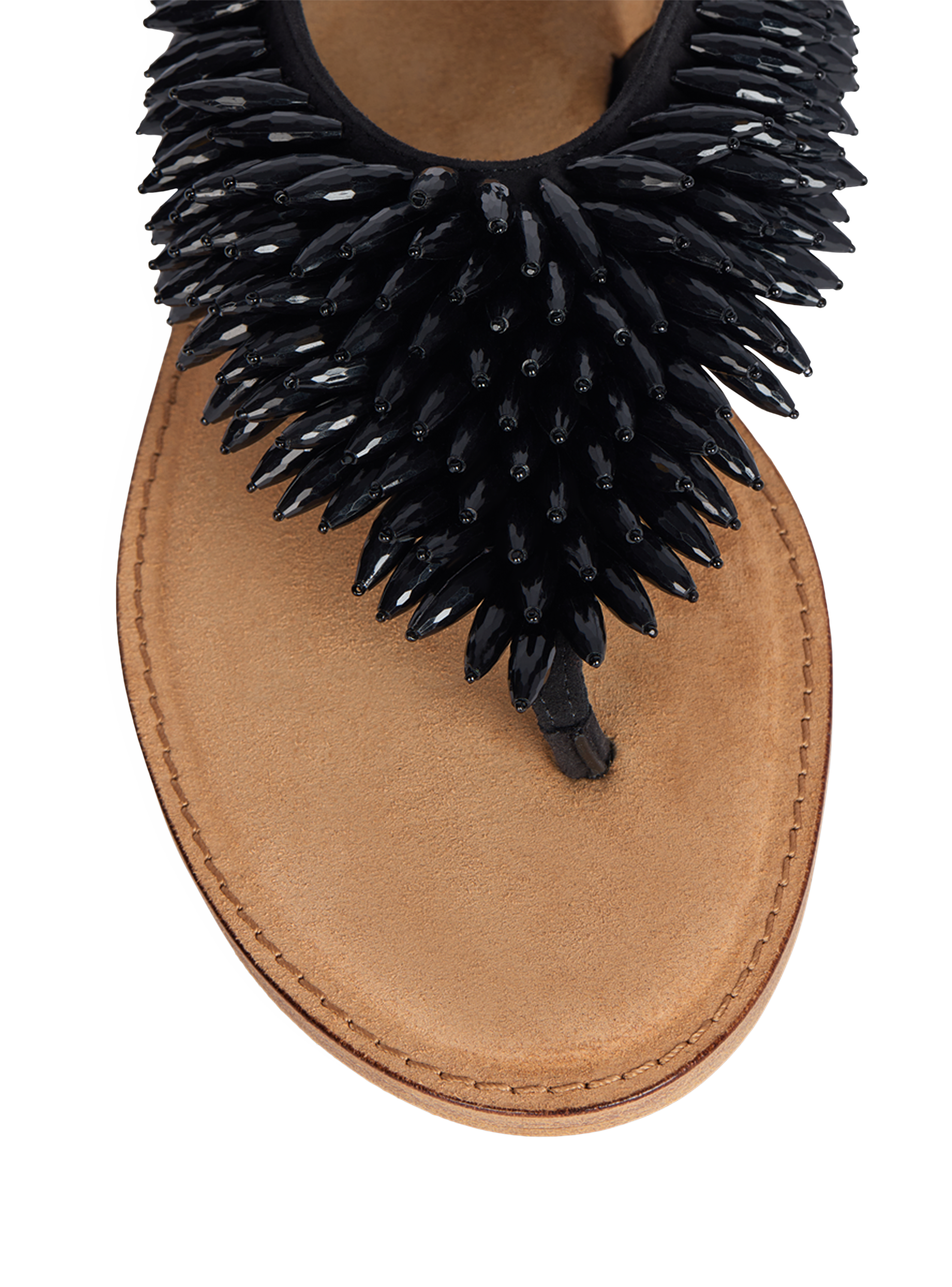 Flat sandals in suede and beads