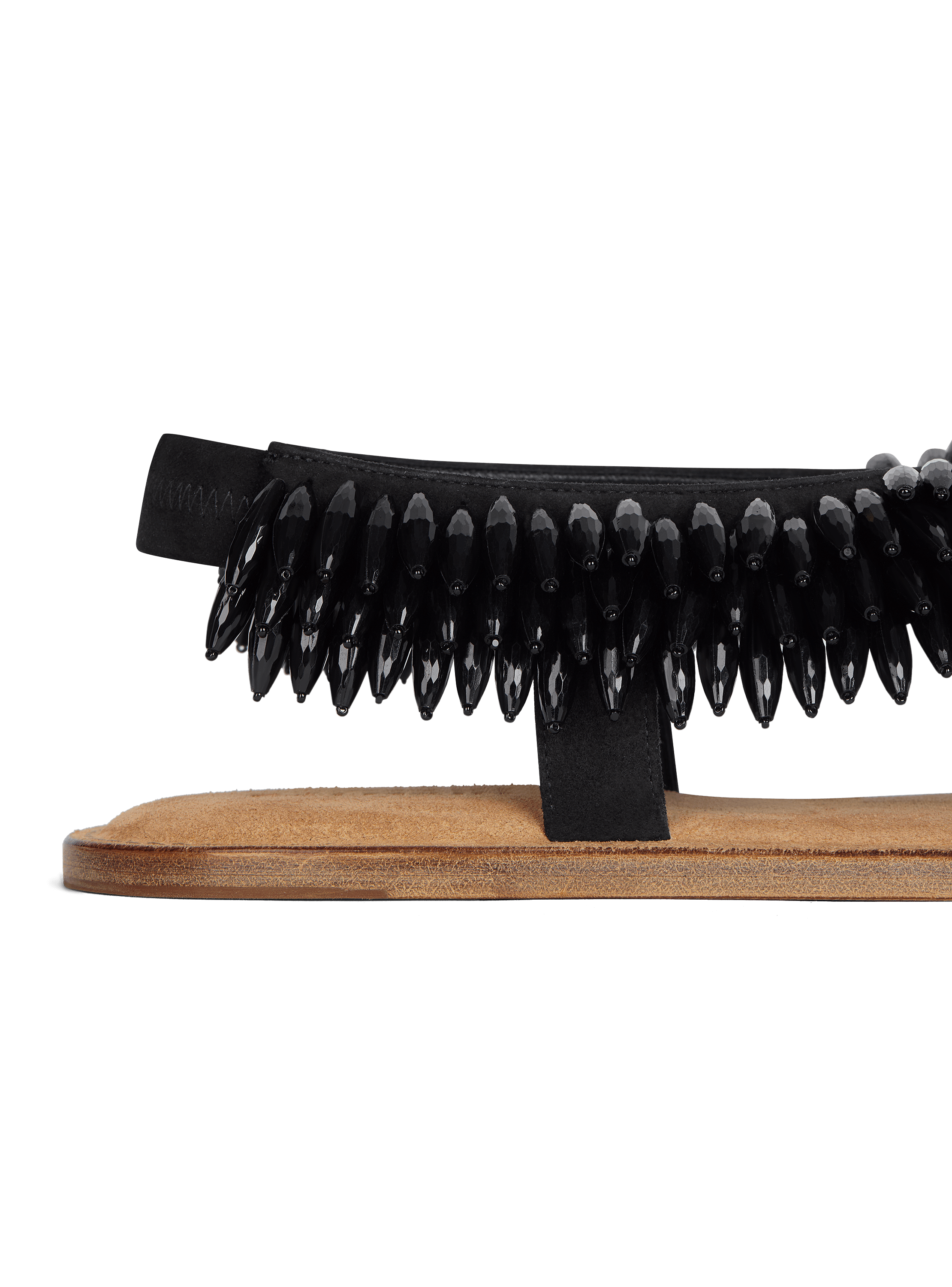 Flat sandals in suede and beads