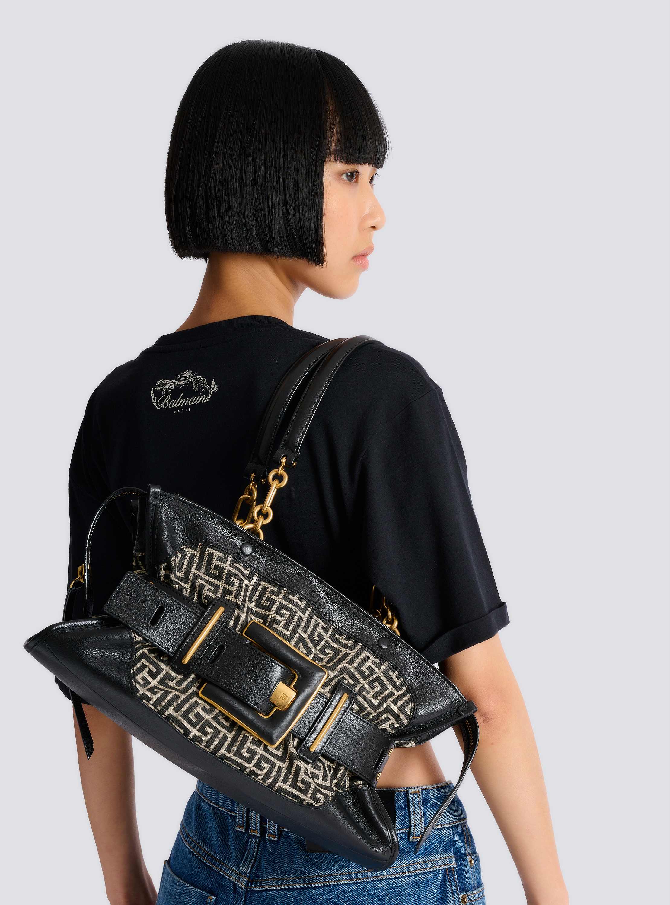 Leather and monogram jacquard Anthem bag